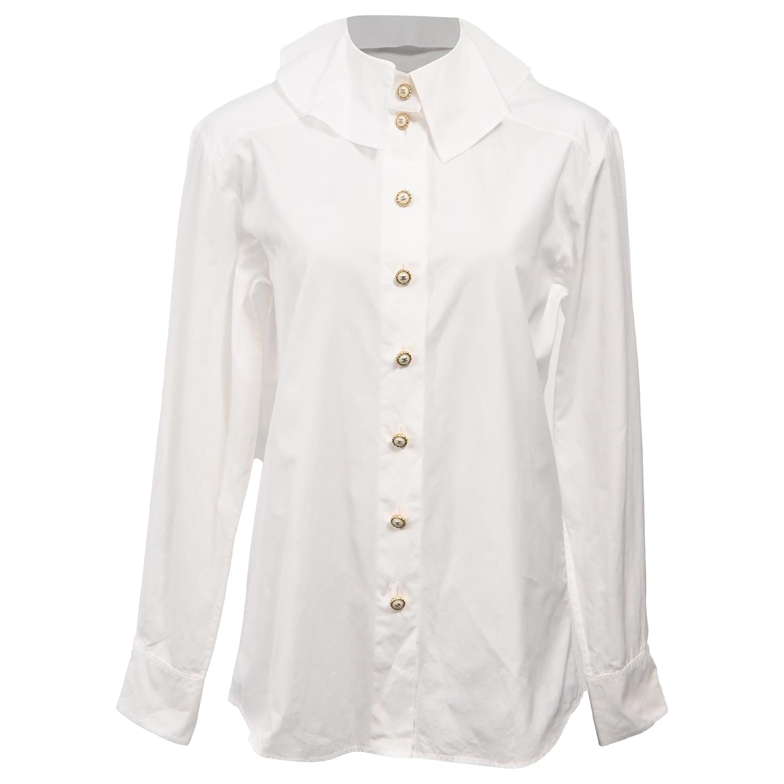Timeless Chanel Embellished Buttons Long Sleeve Shirt in White