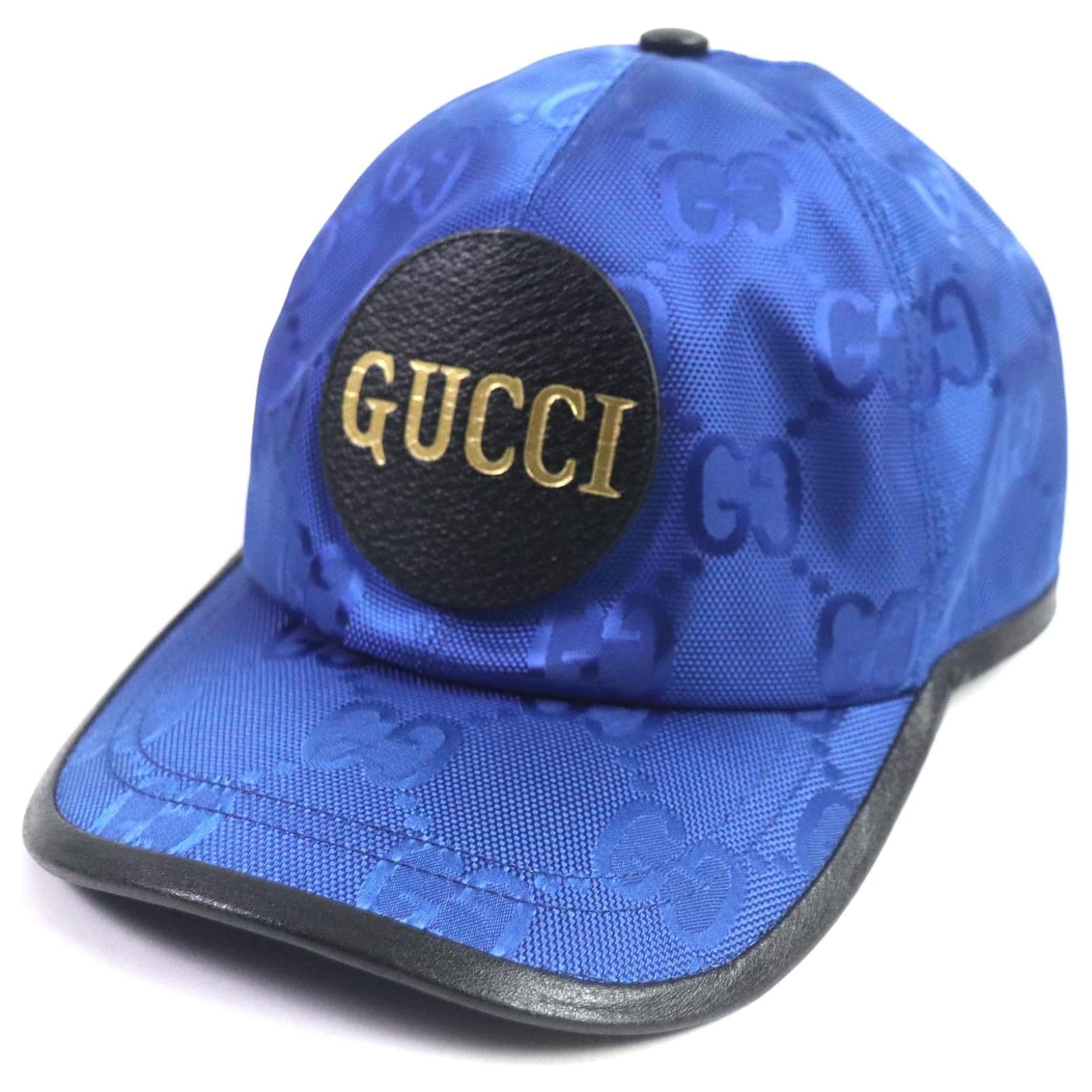 Cappello in pelle con logo GG in nylon e cotone Gucci Blu Tela ref