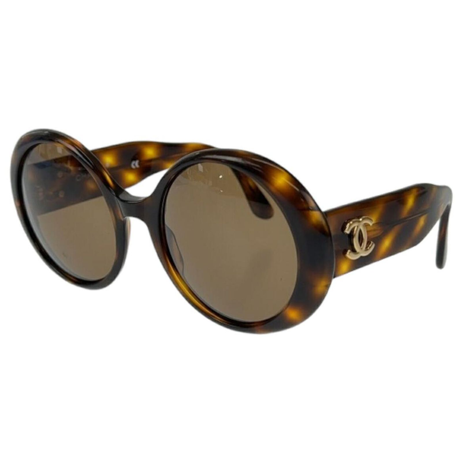 Chanel Marble Round Sunglasses Brown Gold Plastic ref  display picture 2