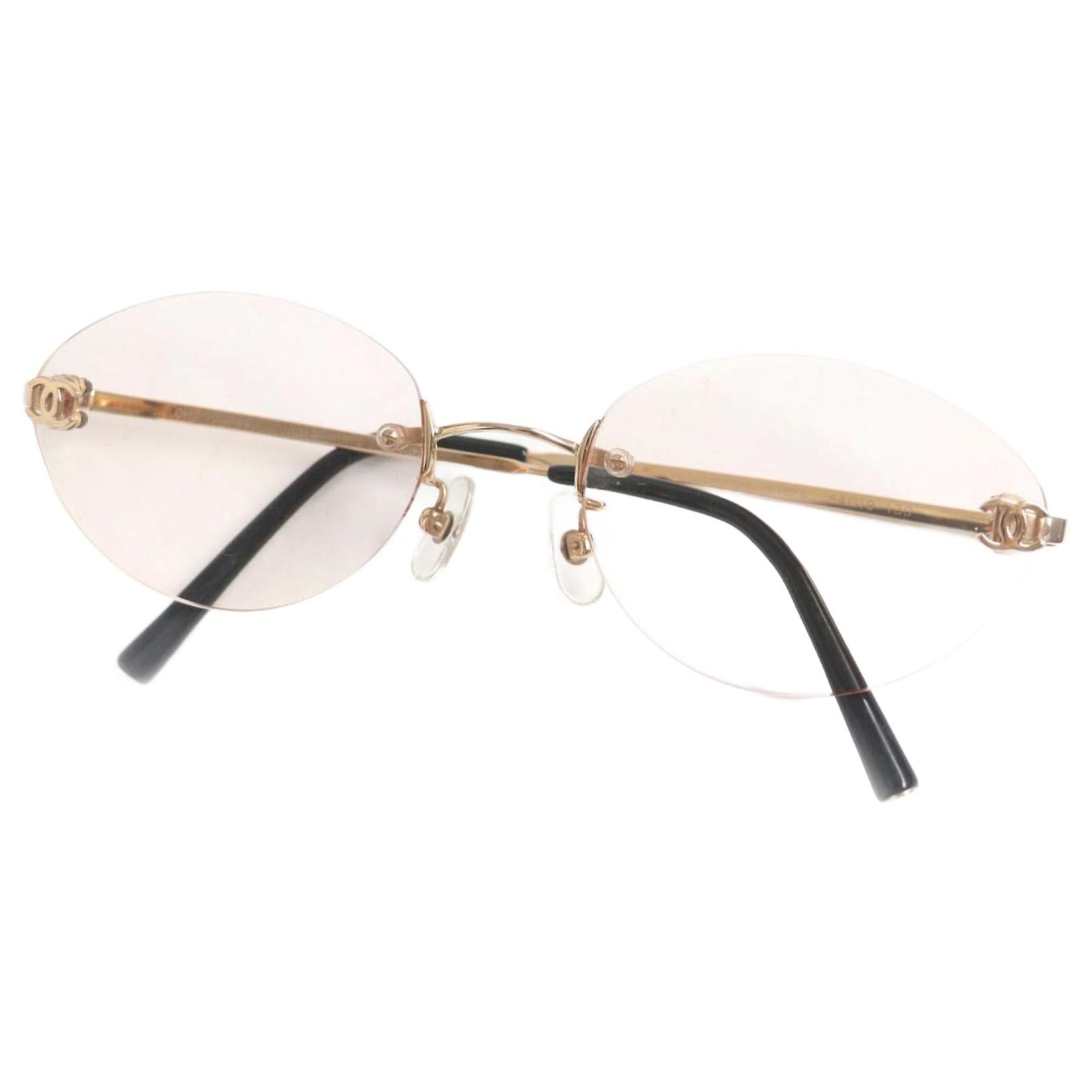 Chanel 18K COCO Mark Sunglasses Pink Gold Black Metal ref.1827335