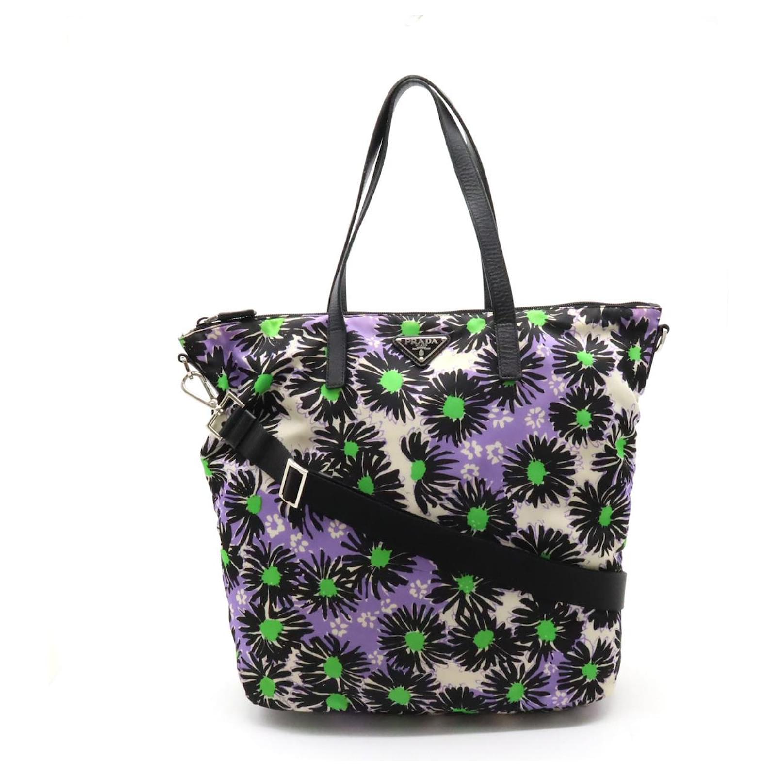 Prada Nylon Leather 2WAY Tote Bag Floral Print