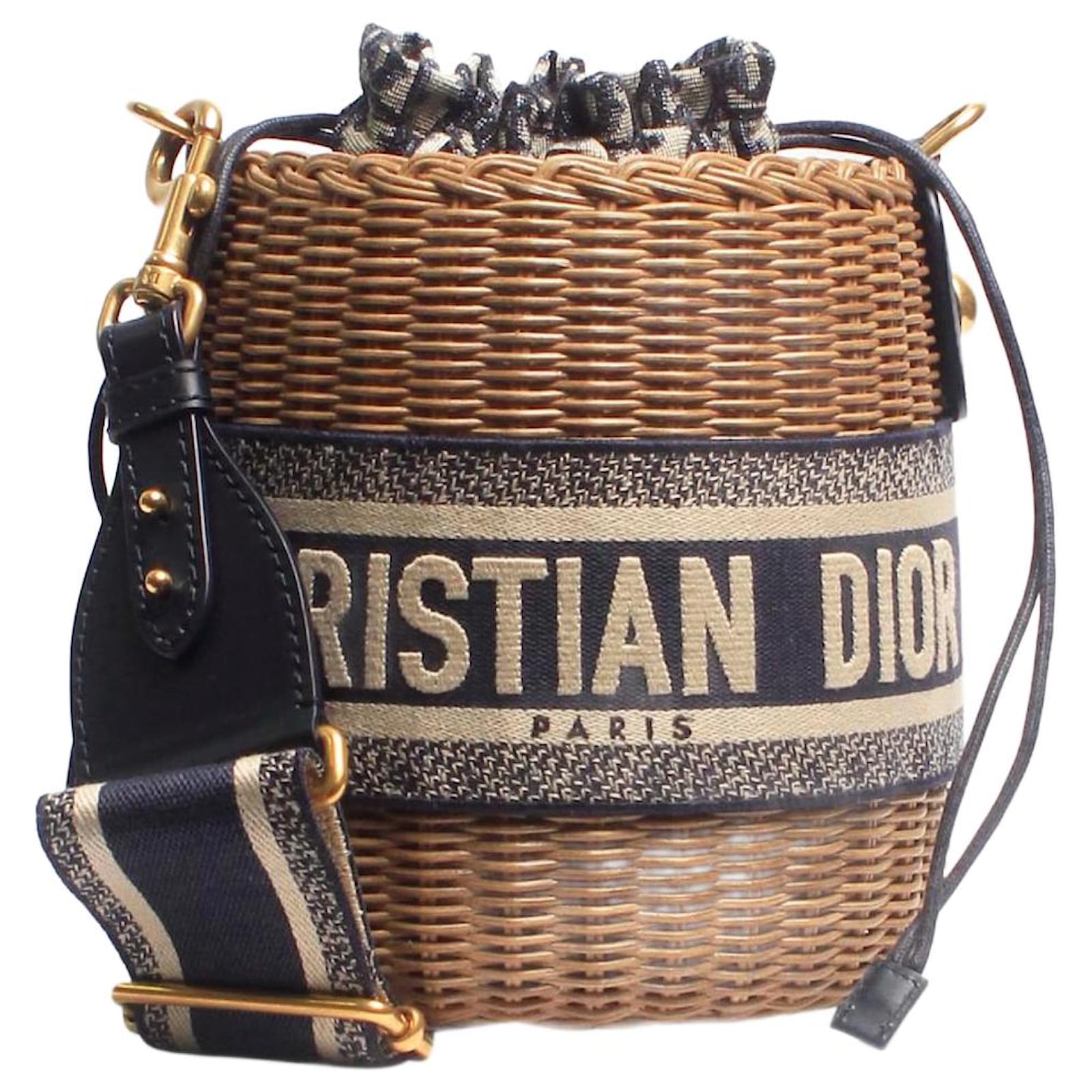 Christian Dior Neutral 2021 Oblique Wicker basket bag