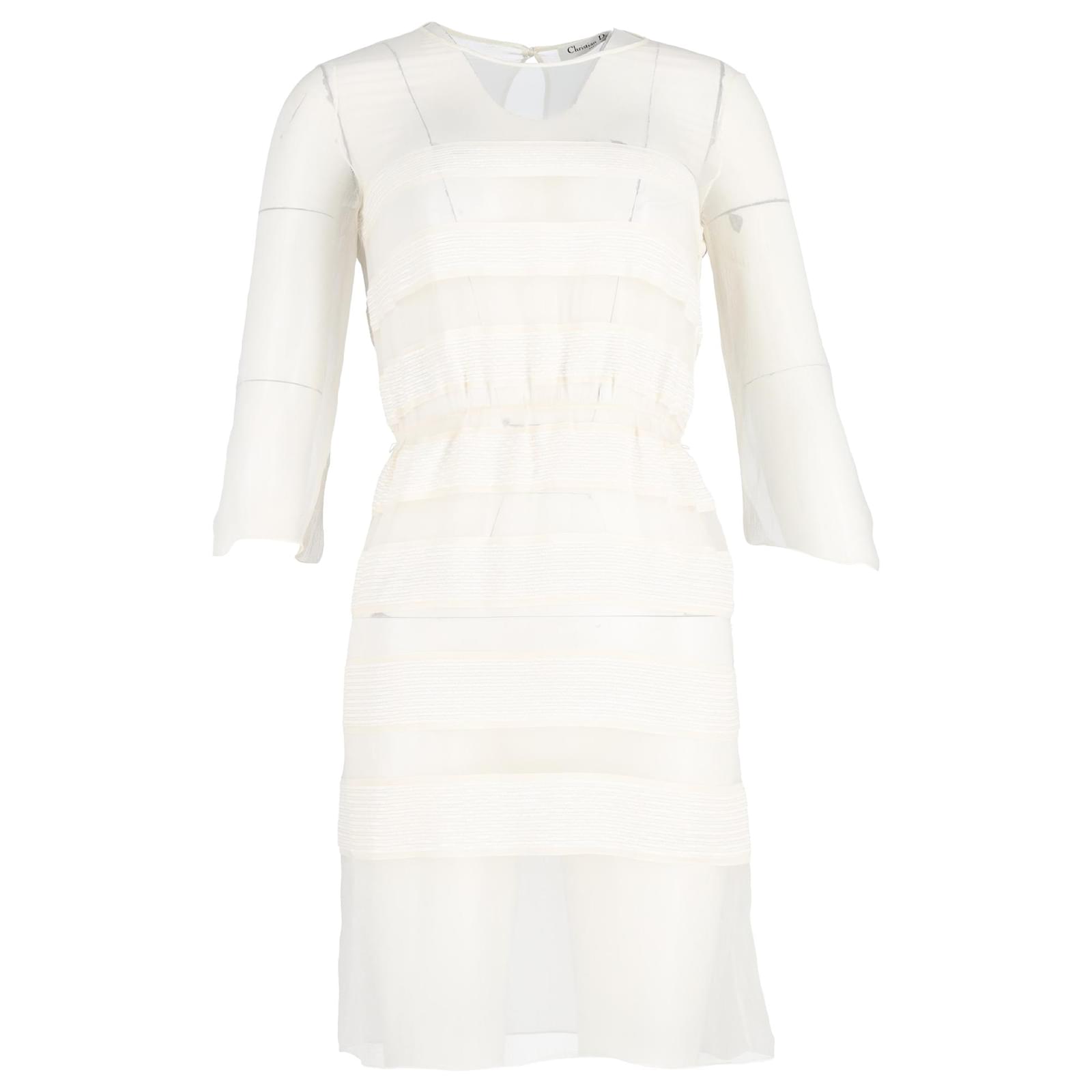 Dior Chiffon Sequin Cocktail Mini Dress in White Silk Cream ref - Main Image