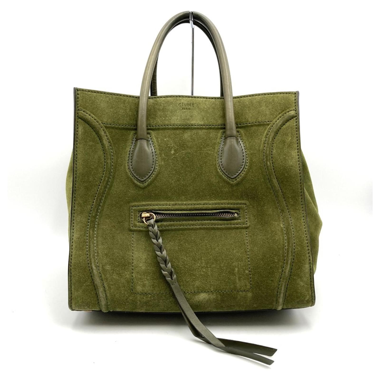 Céline Celine Luggage Phantom Small Square Tote Bag Green Suede  