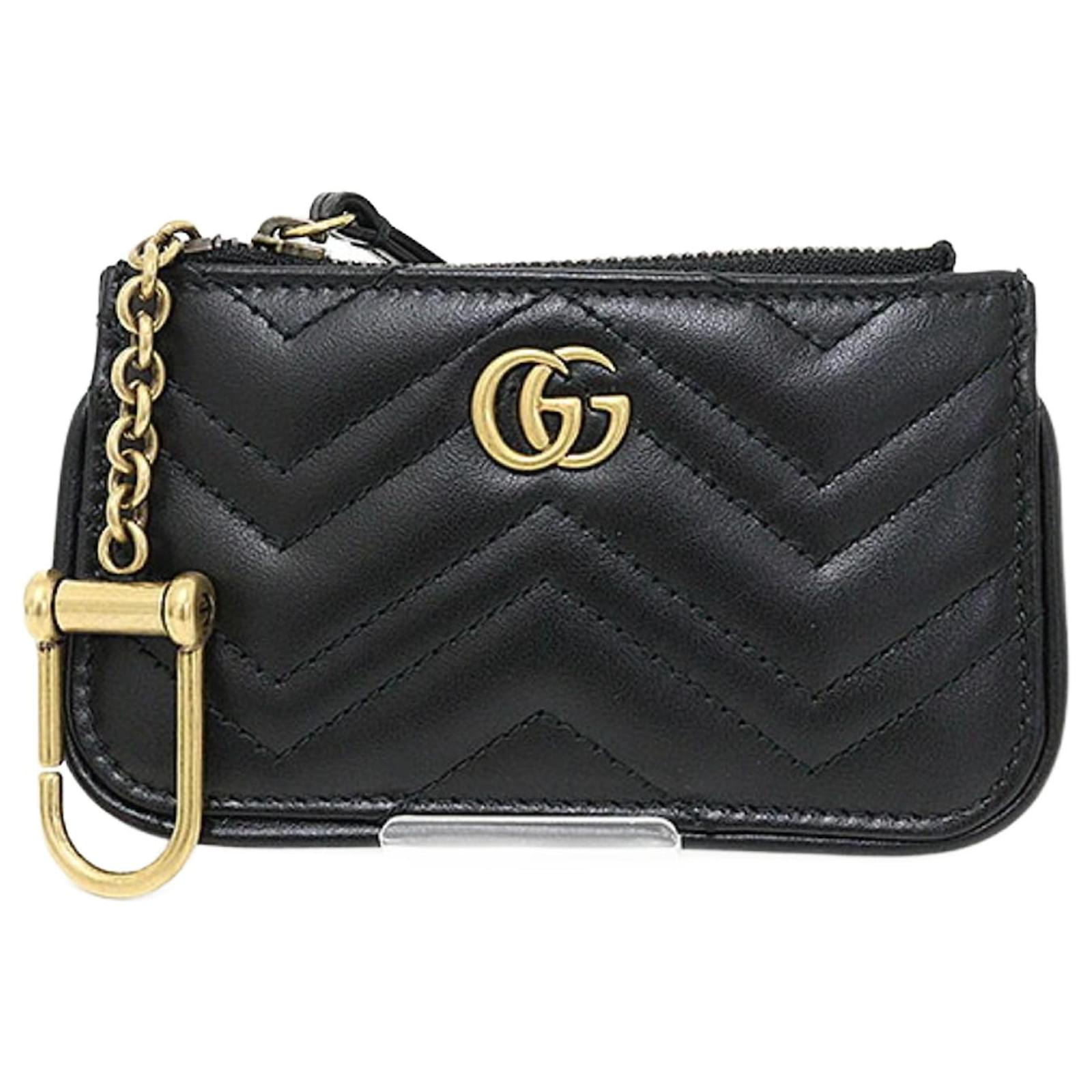Gucci GG Marmont Double G Zip Key Case Black Golden Leather ref