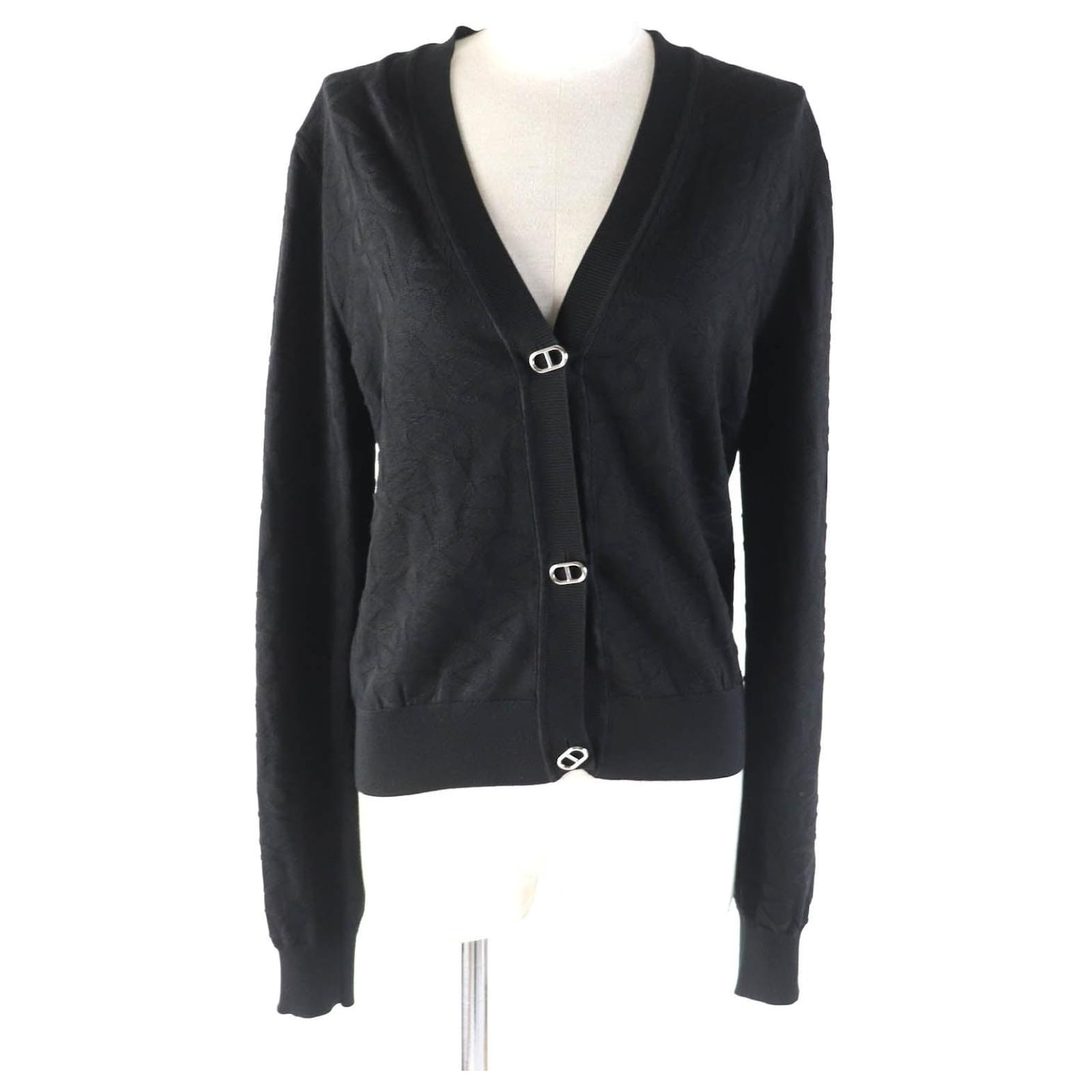 Hermes Silk Knit Cardigan Hermès Silk Logo Embroidered V-Neck High