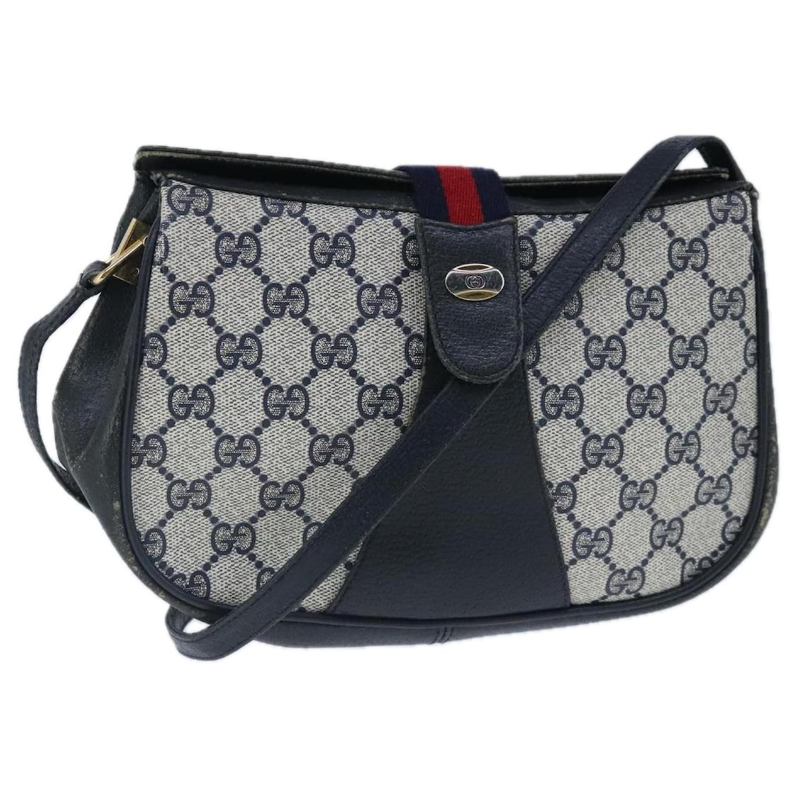 GUCCI GG Supreme Sherry Line Shoulder Bag PVC Leather Navy Red