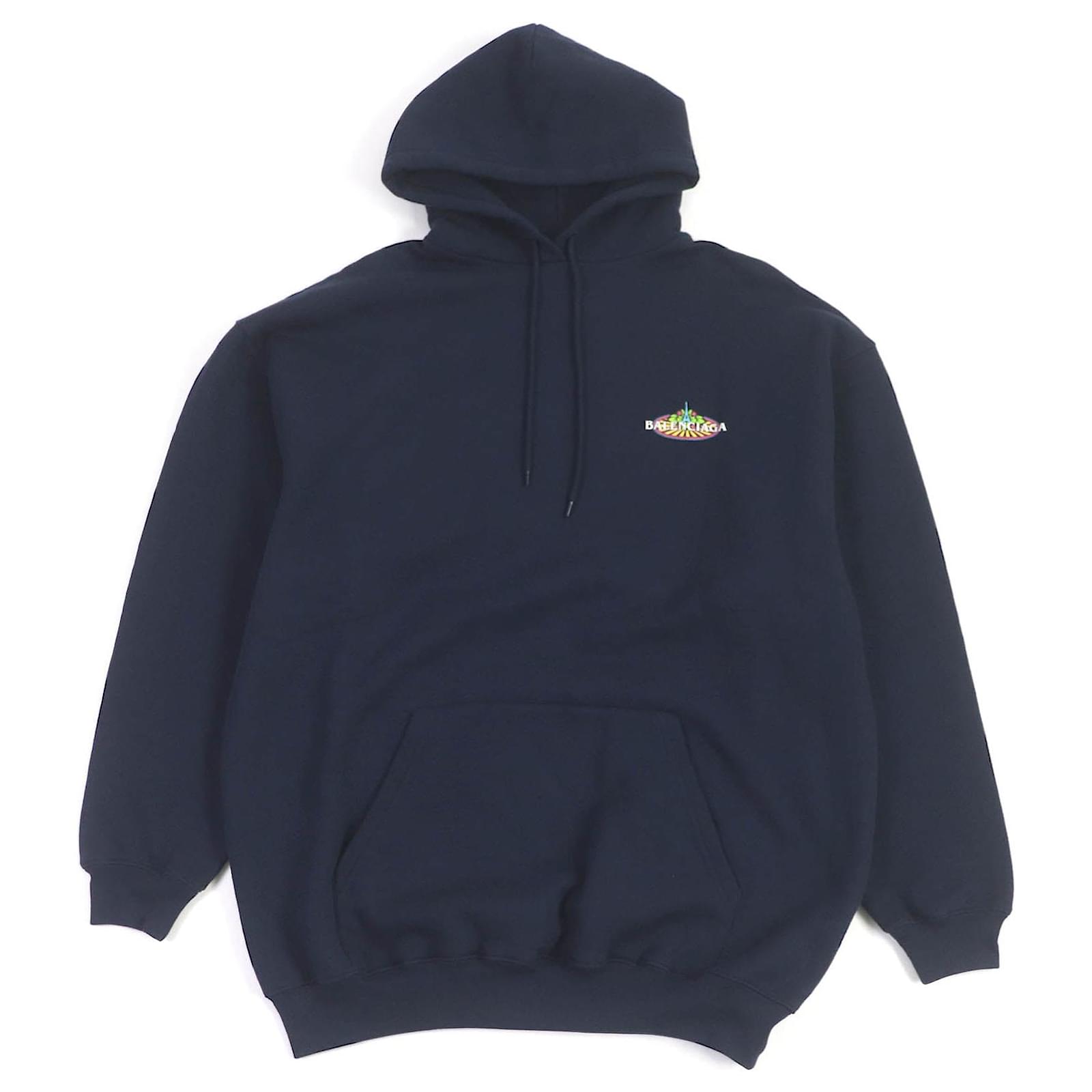 正規品　BALENCIAGA ネイビー パーカー BONJOUR サイズM Balenciaga Bonjour Hoodie Oversized Pullover Navy blue Cotton ref