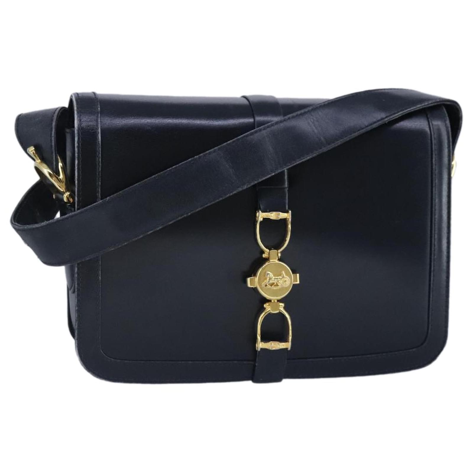 Céline CELINE Shoulder Bag Leather Navy Gold Auth 99395 Golden Navy ...