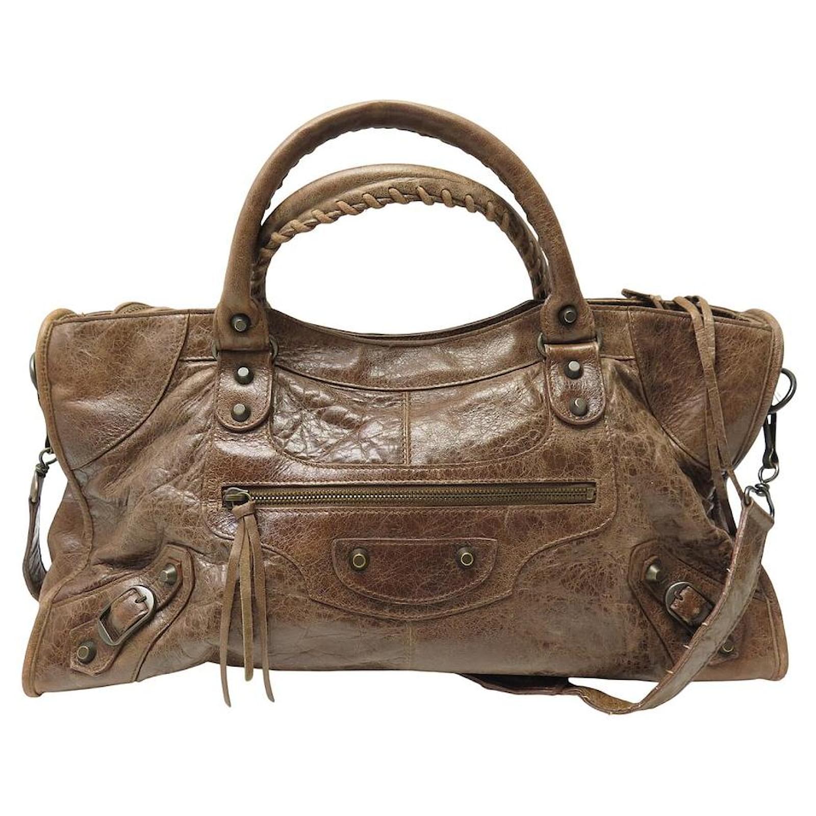 BOLSO DE MANO BALENCIAGA PART TIME GIANT 168028 CUERO CON ASAS Castano ref.1843956 Joli Closet