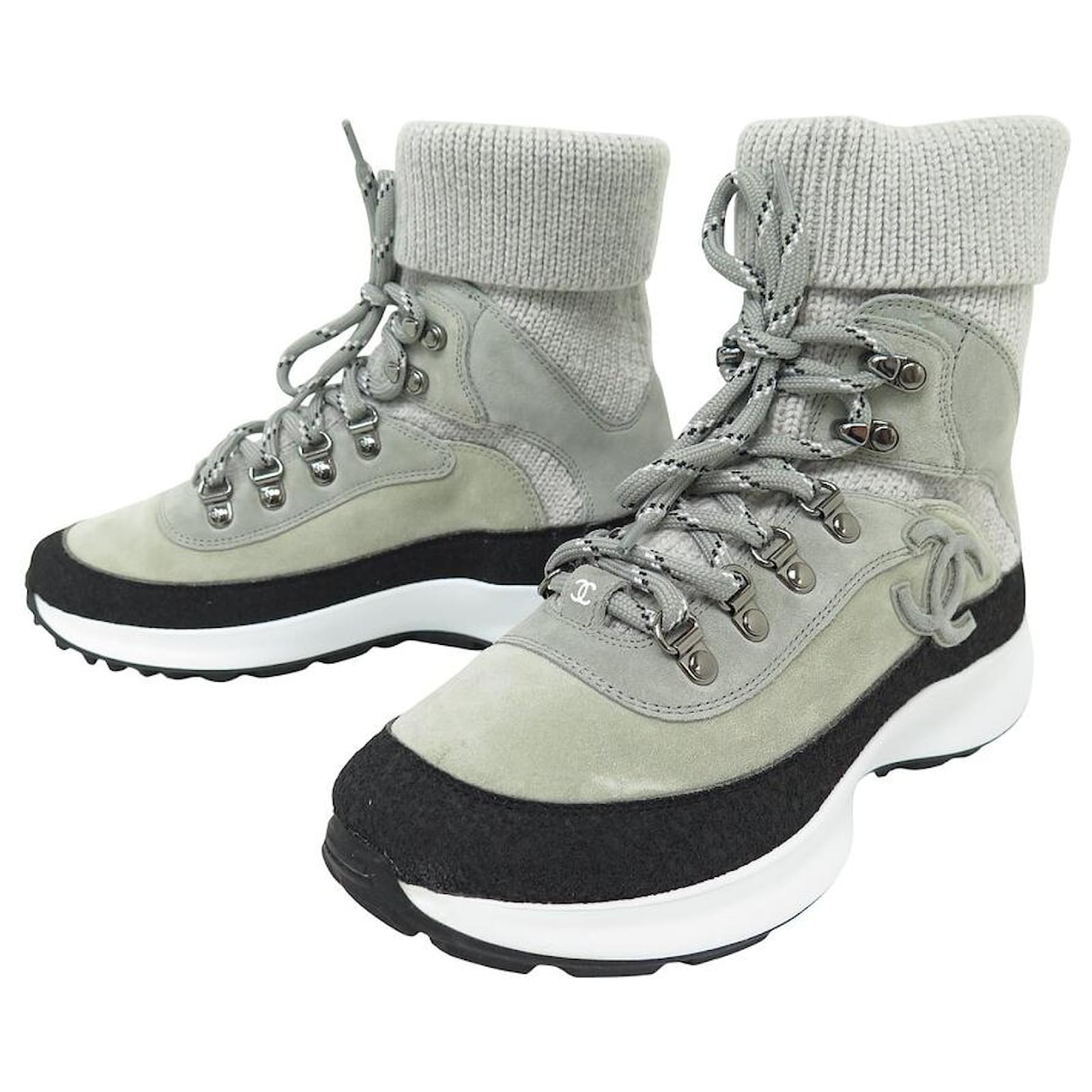 NEW CHANEL SHOES G38497 HIGH TOP SNEAKERS CC LOGO 38 Grey Suede