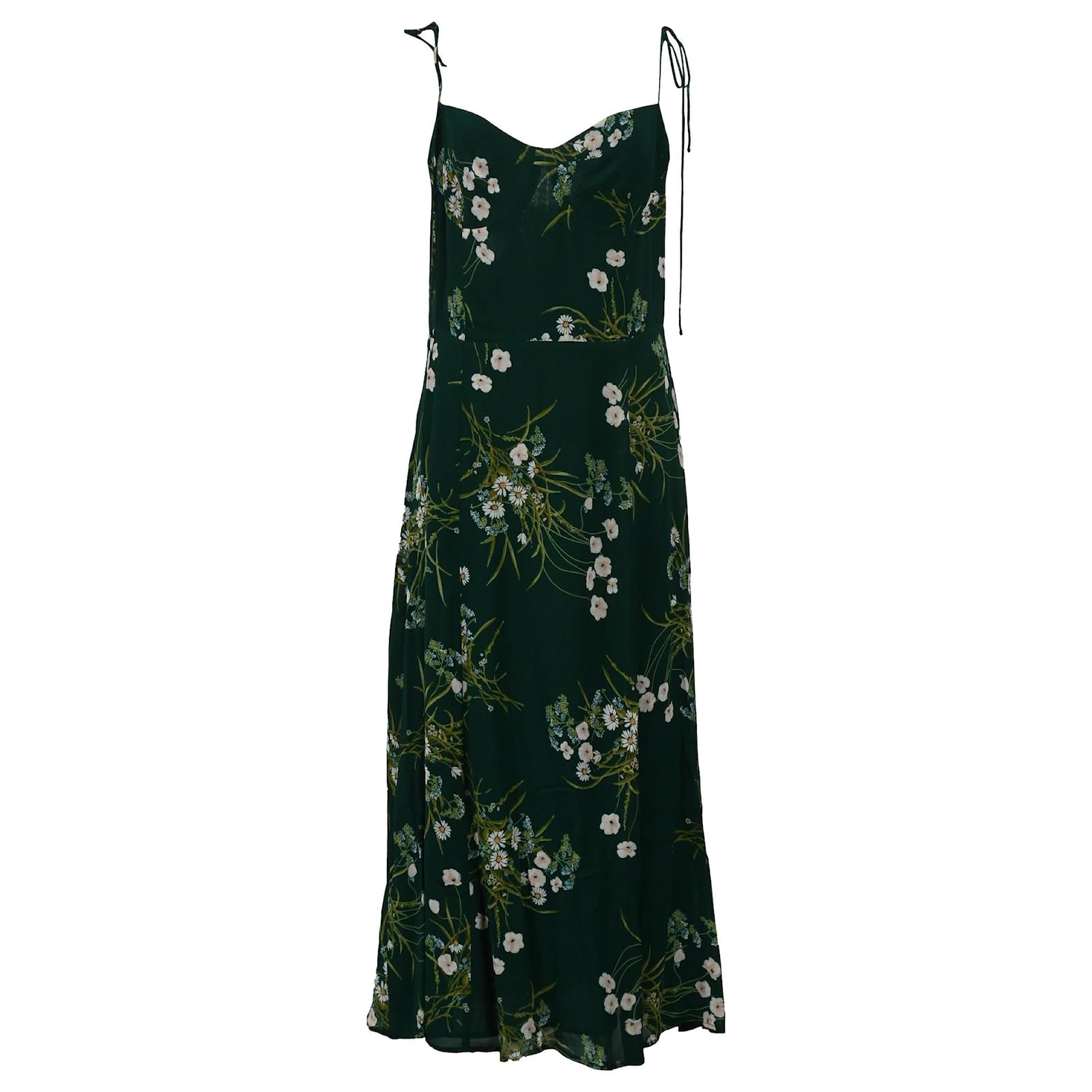 Reformation Frankie Floral-Print Maxi Dress in Green Silk (Sold) - Joli  Closet