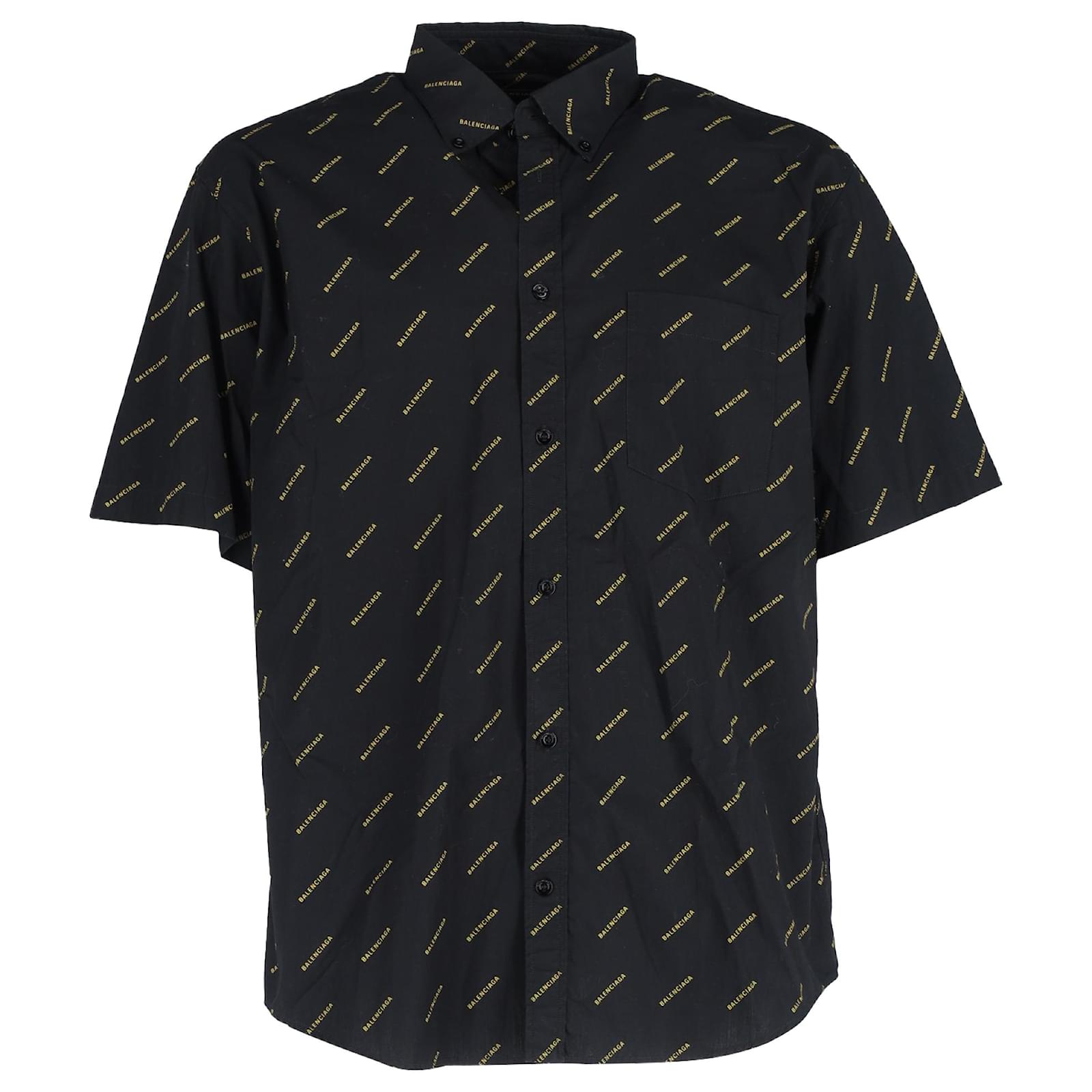 Day Balenciaga All Over Logo Short Sleeve Shirt in Black Cotton