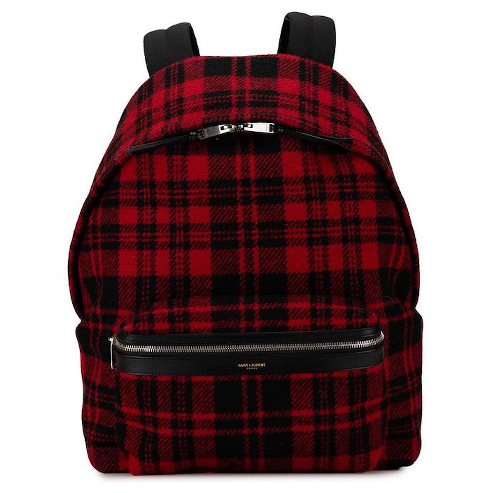 Yves Saint Laurent Zaino in lana e pelle a quadri Saint Laurent