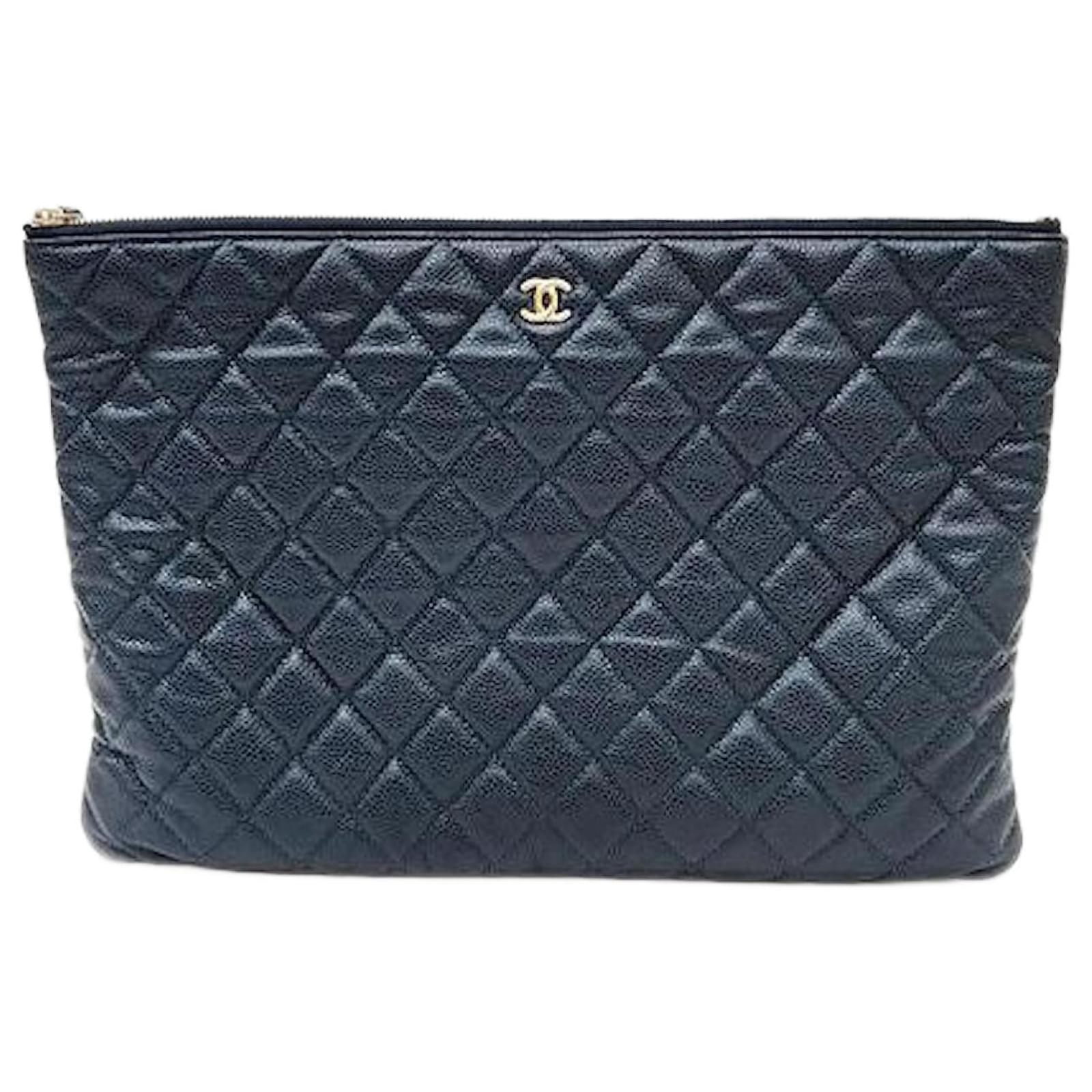 Chanel Caviar Clutch Large Blue Leather Joli Closet