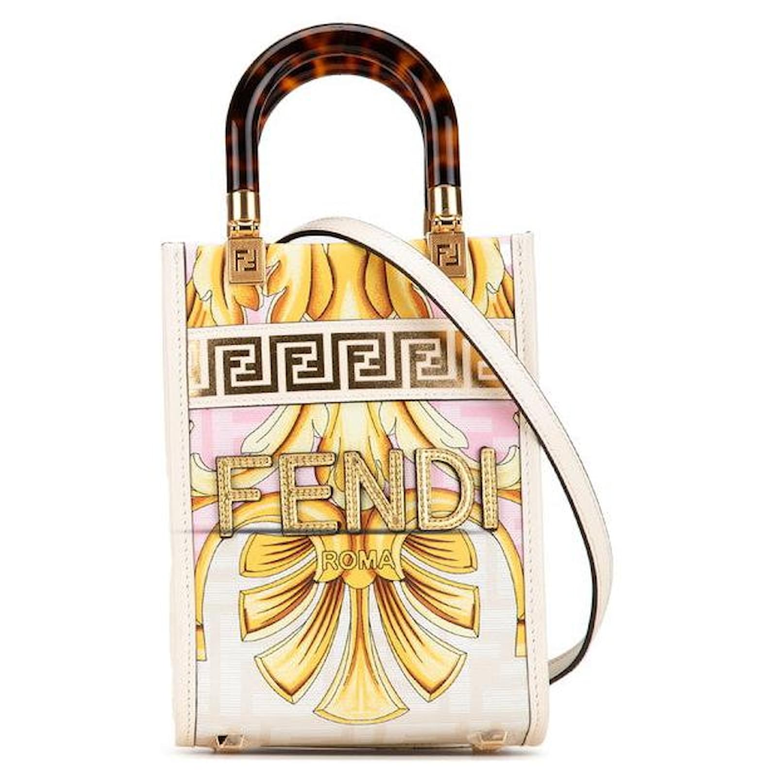 Fendi Leder Sunshine Shopper Kleine Handtasche Braun Beige ref