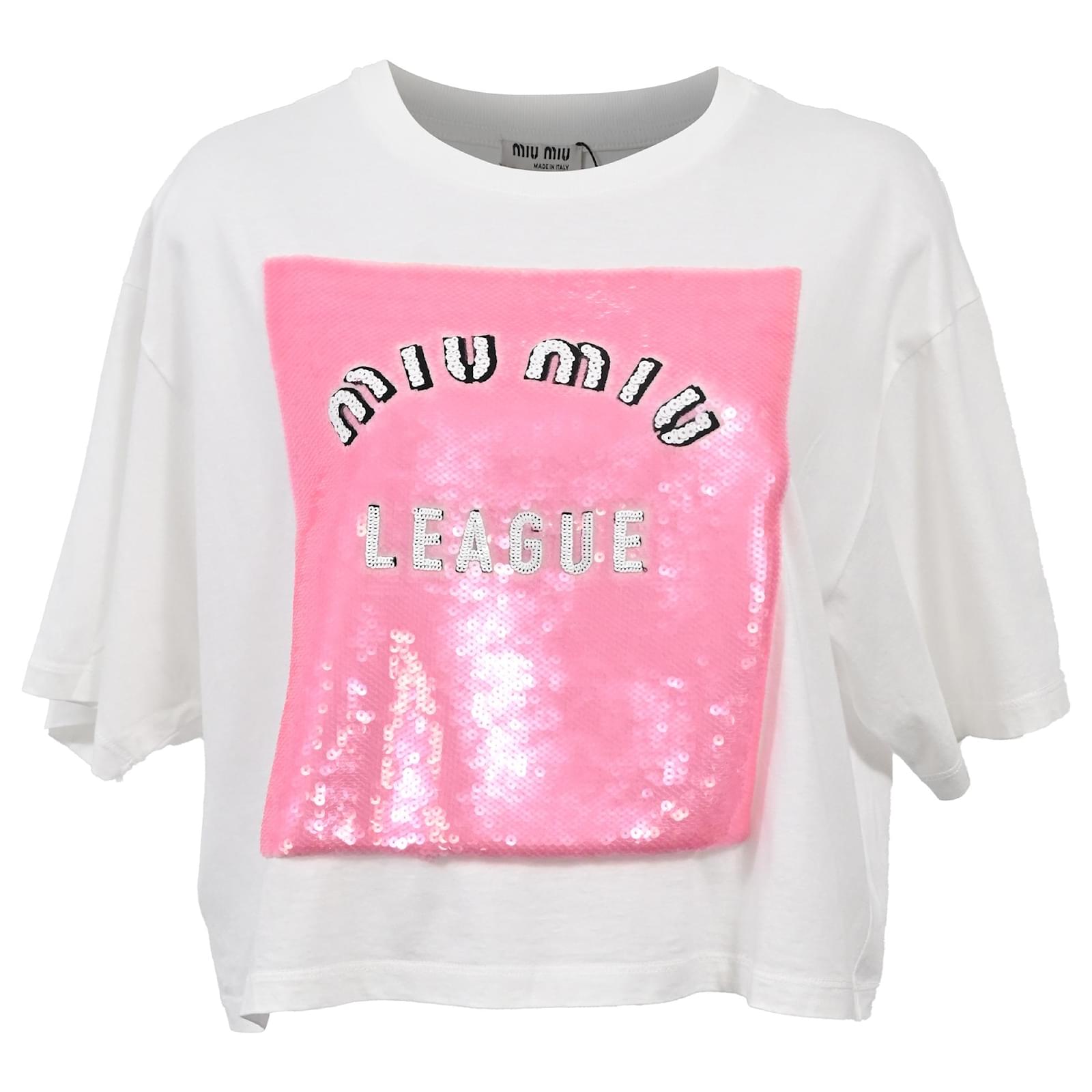 Miu Miu League Sequined T-shirt in White Cotton ref.1845297