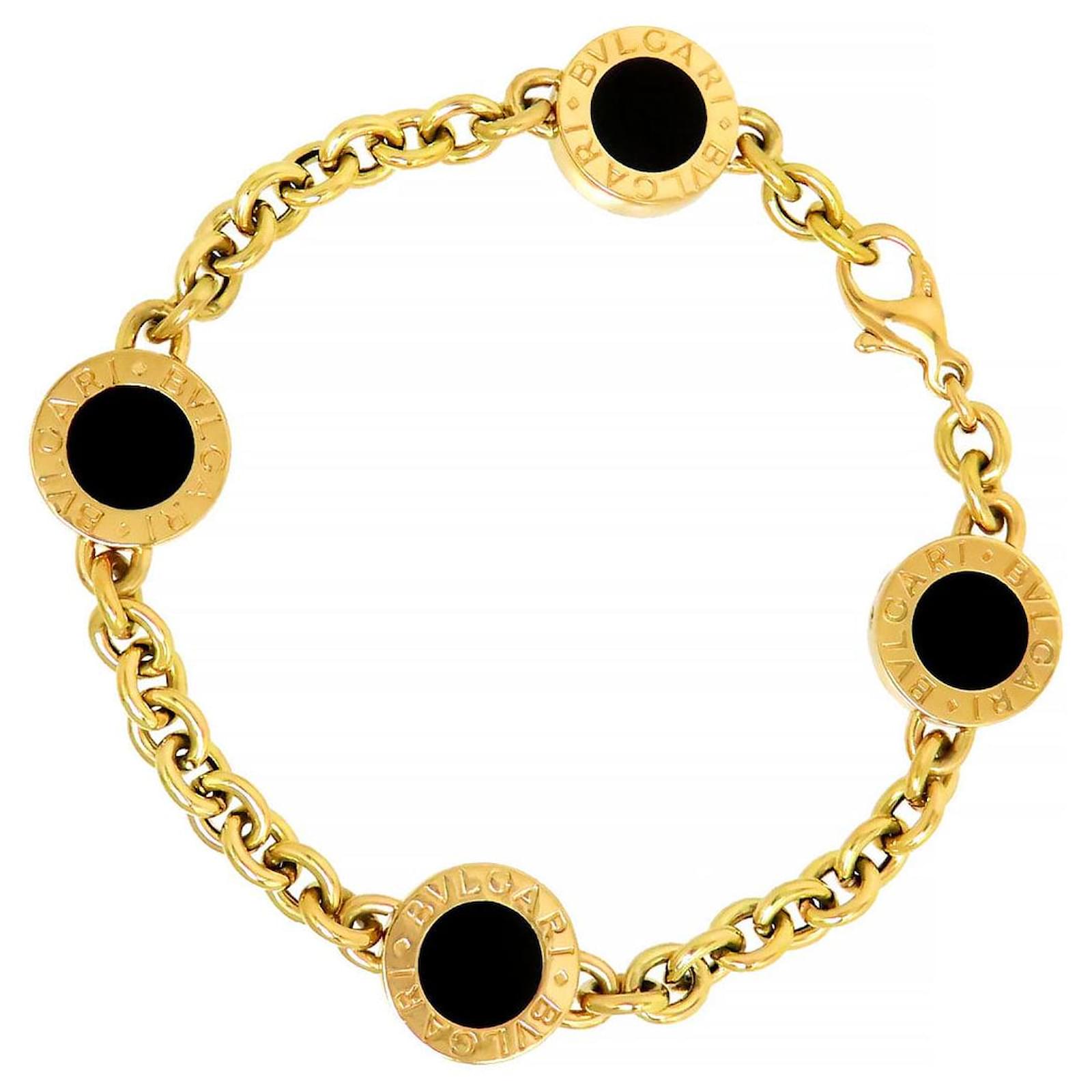 Bulgari Bvlgari Bracelet K18YG Onyx 4 Motifs Golden Metal ref  