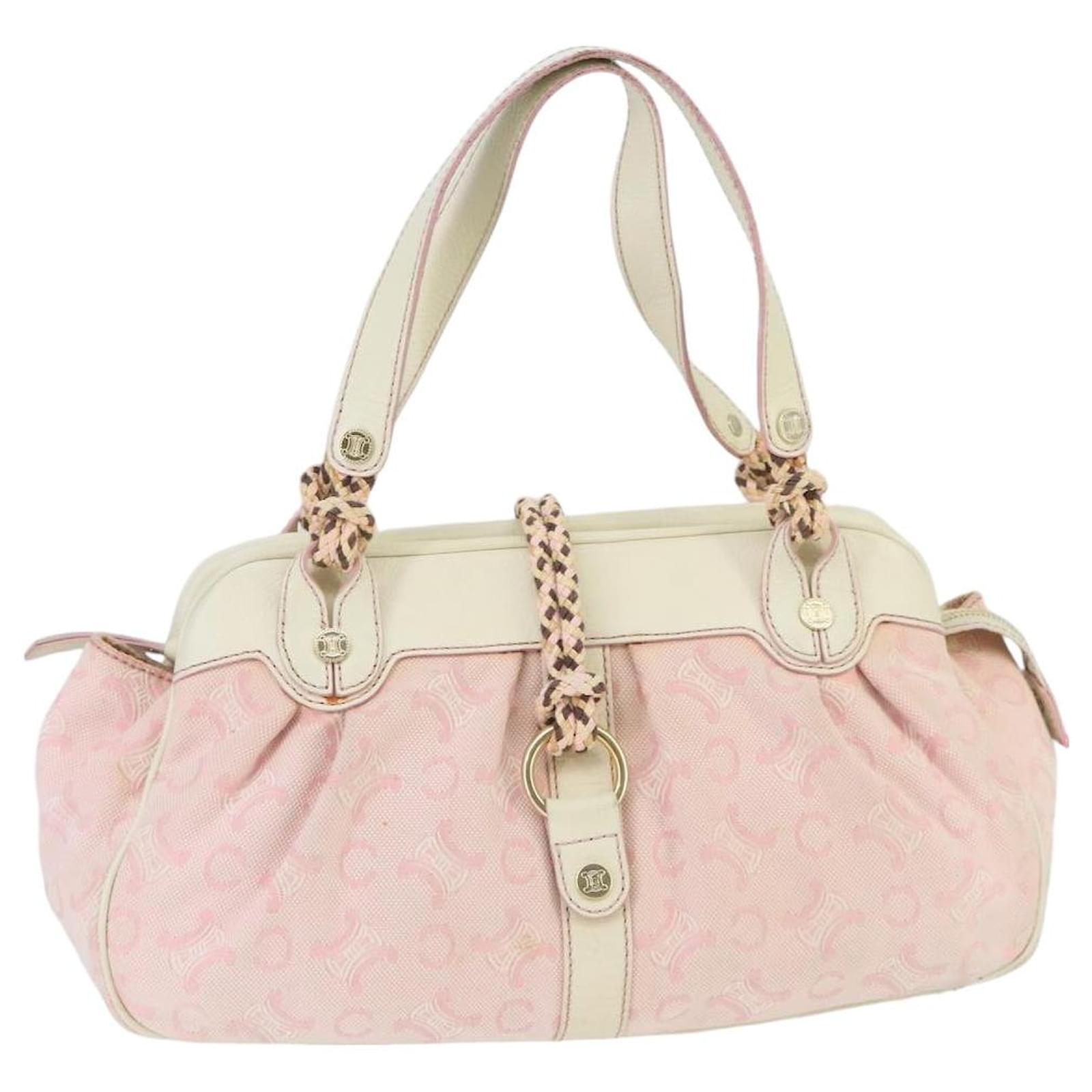Céline CELINE C Macadam Canvas Shoulder Bag Gold Pink Auth 99491