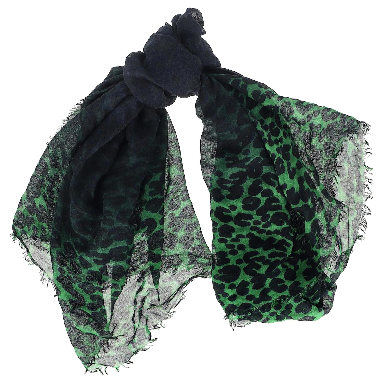 Louis Vuitton Cheetah Print Scarf in Green Cashmere Olive green