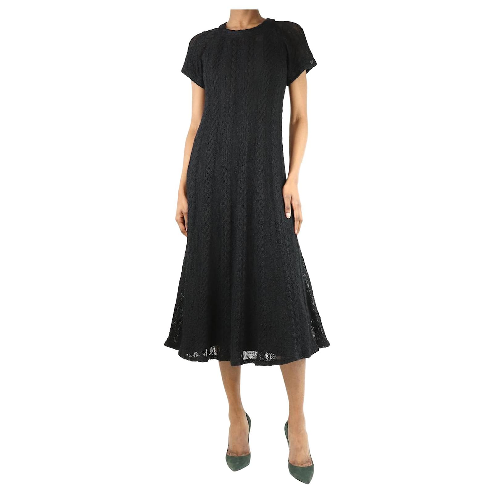 Chanel Abito midi in maglia di misto alpaca nero taglia UK