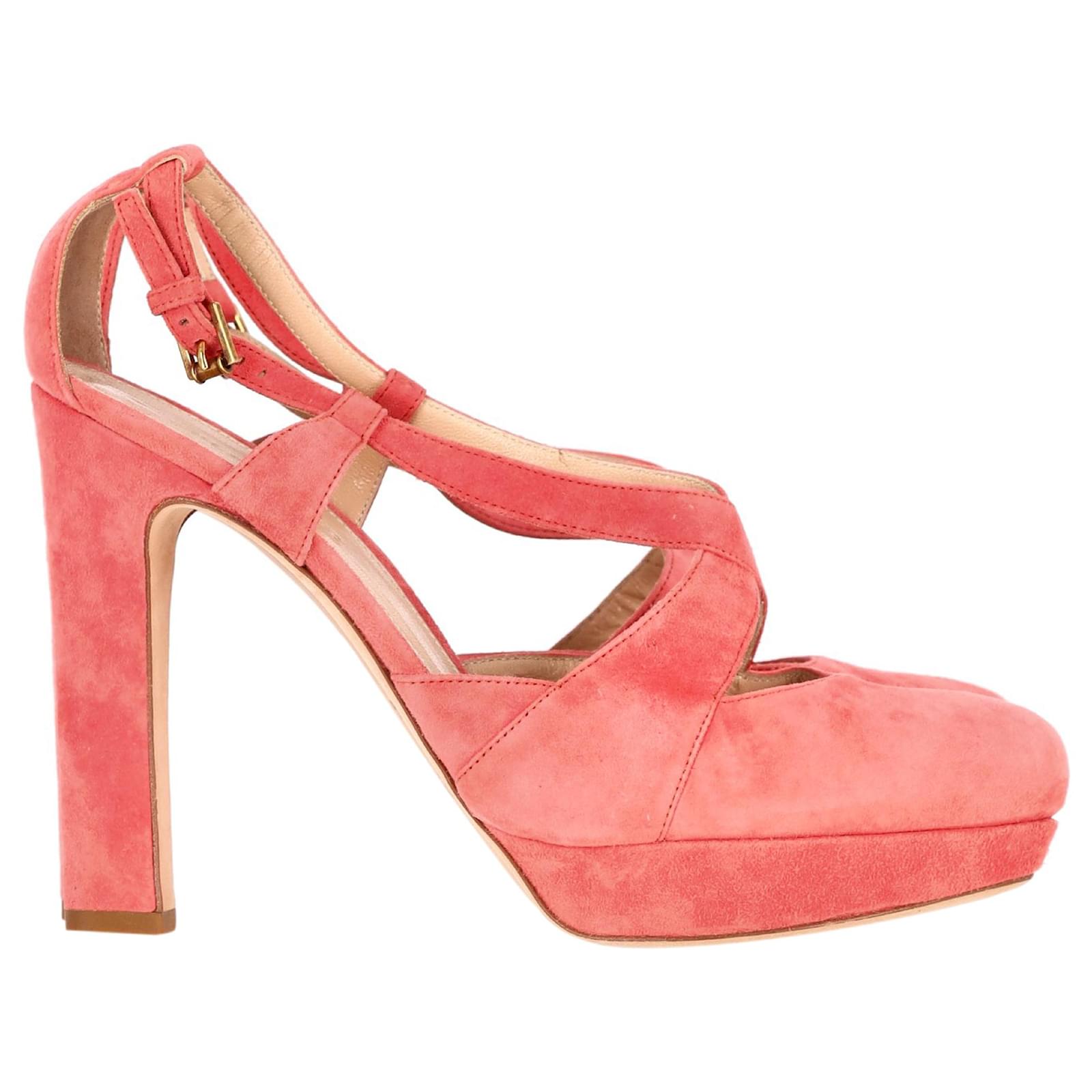 Jil Sander Cross Strap Chunky Heel Platform Pumps in Coral Suede ref.1849125 Joli Closet