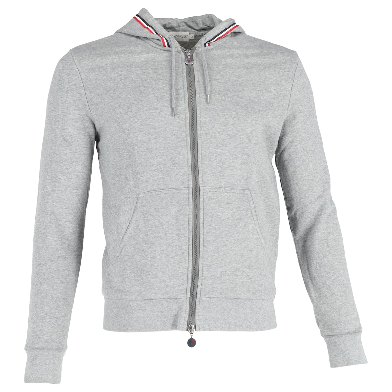 Sweat à capuche zippé avec logo Moncler en coton gris