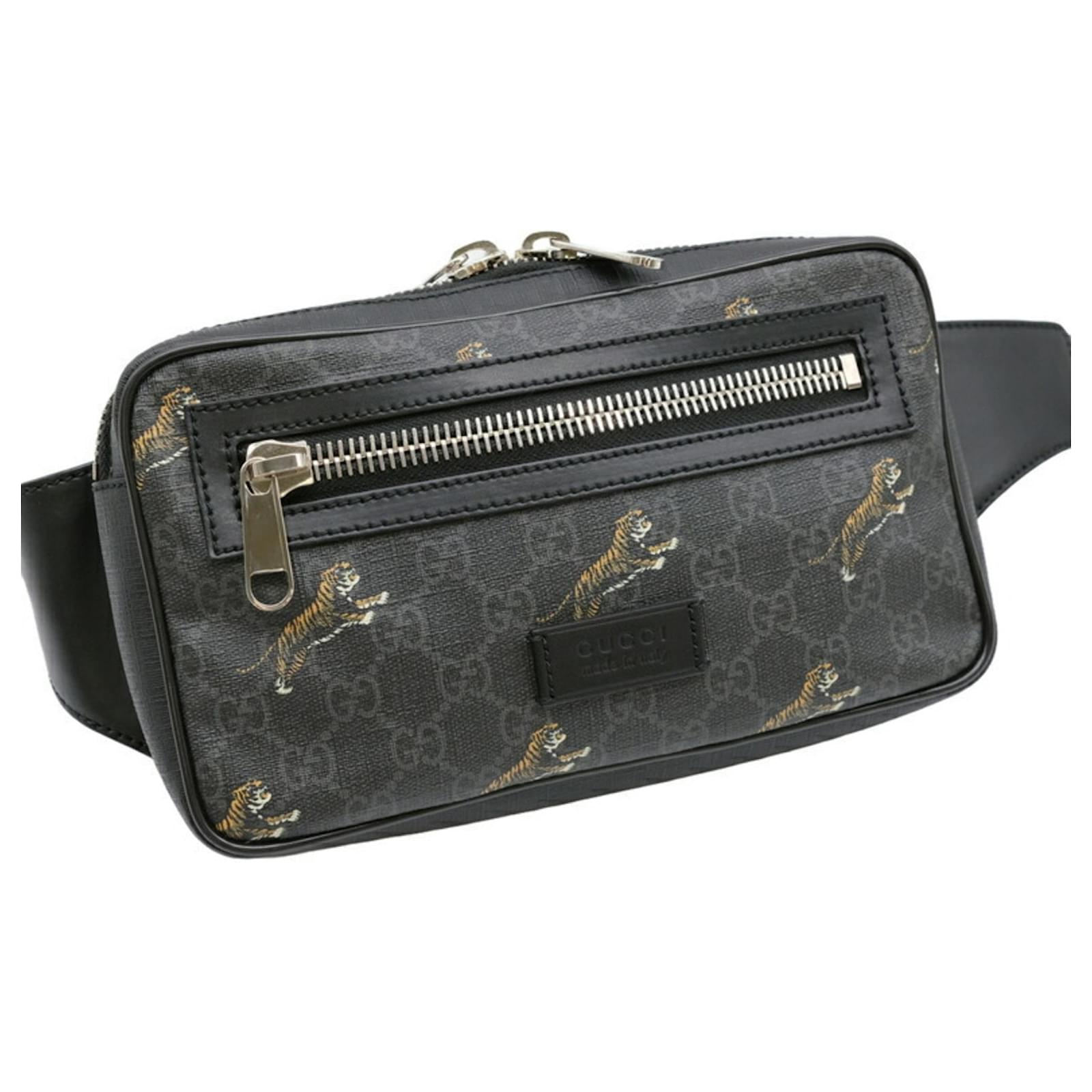 Gucci GG Supreme Tiger Sling Bag Black Leather Cloth