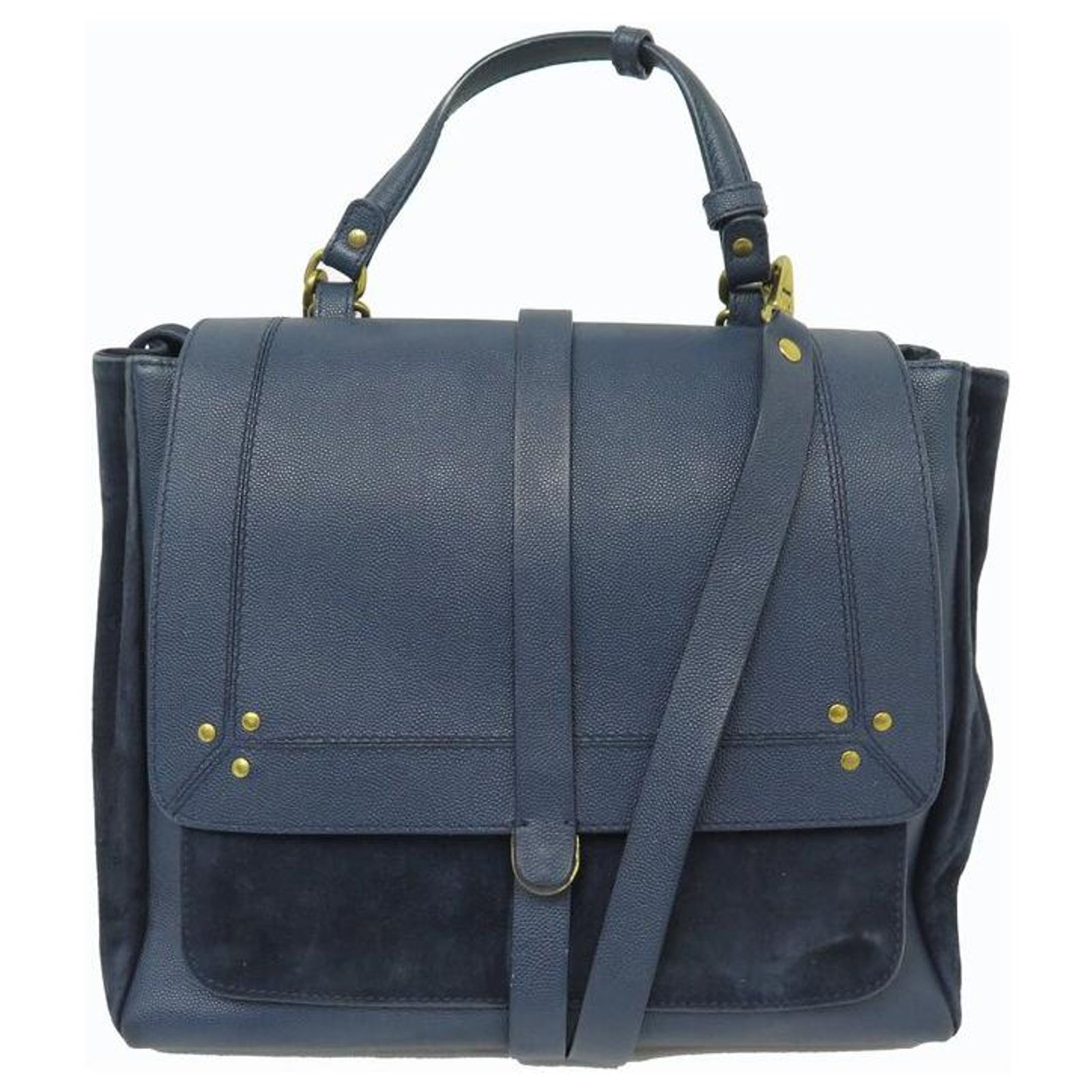 JEROME DREYFUSS EDOUARD LEATHER AND SUEDE SHOULDER BAG Navy blue 