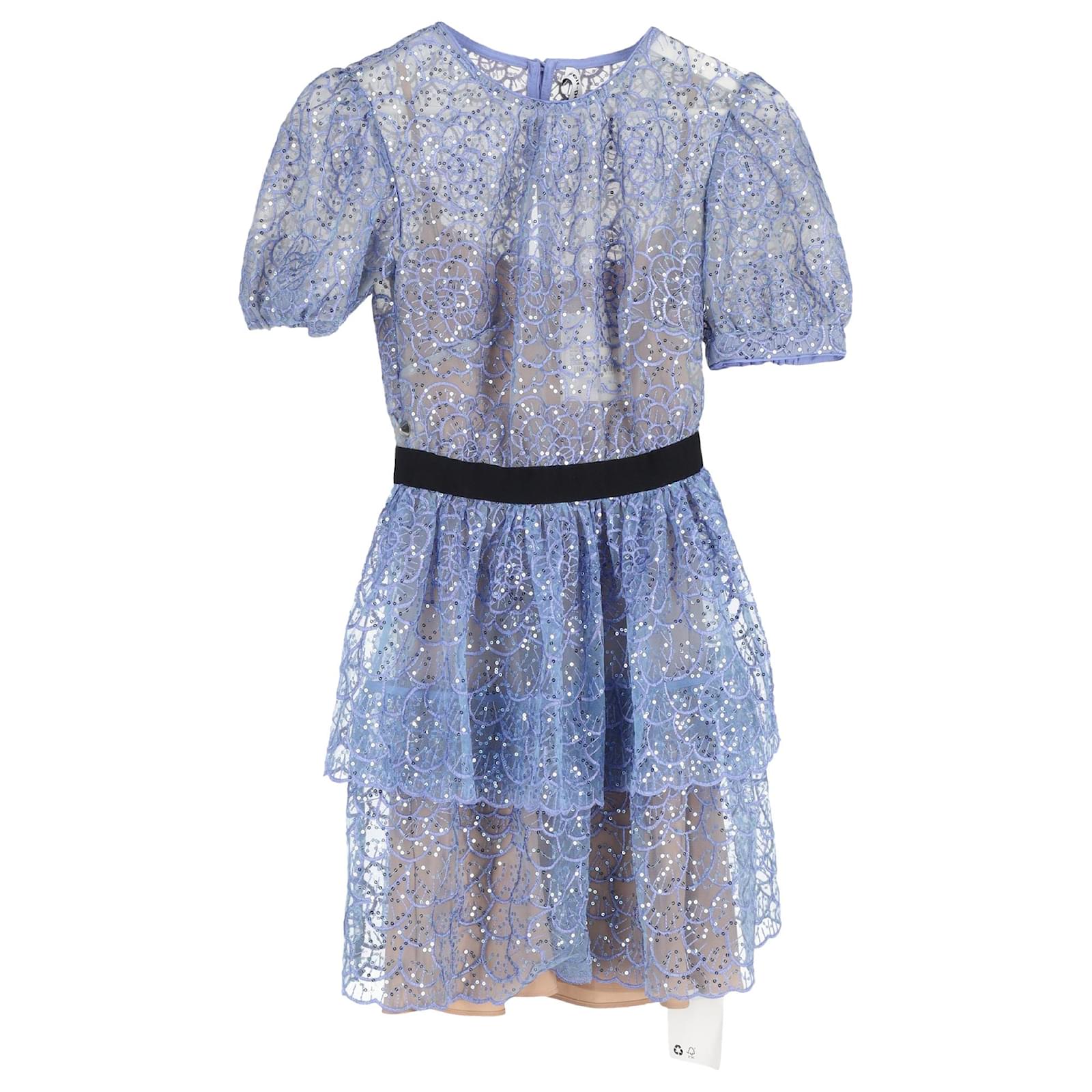 Self portrait Self-Portrait Sequined Lace Mini Dress in Blue Polyester  ref.1858676 - Joli Closet