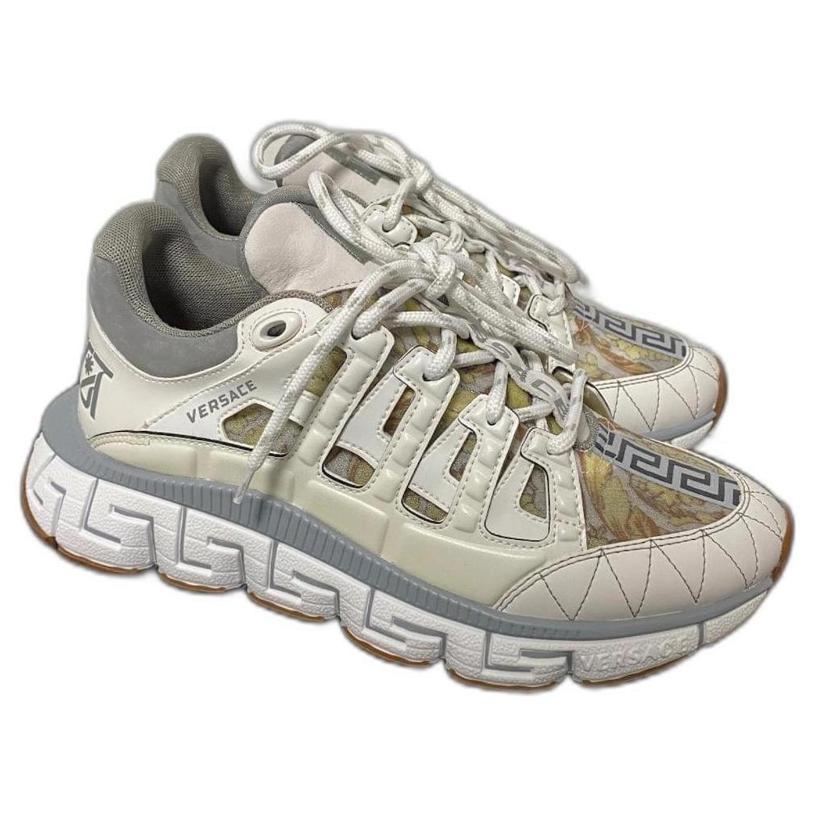 Versace Trigreca Sneakers White Yellow Eggshell Leather