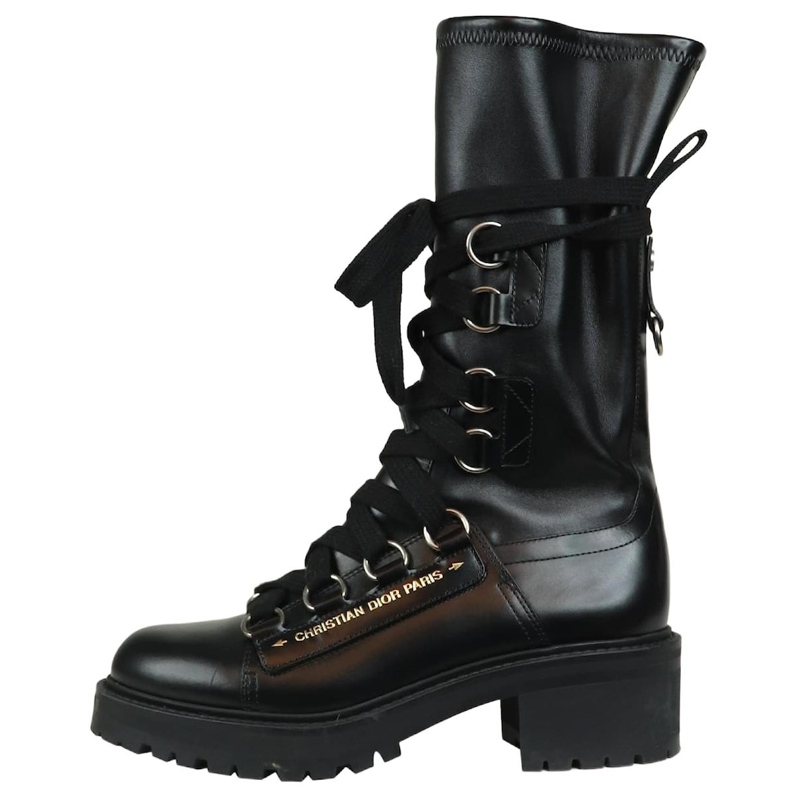 Christian Dior Black D-Fight leather calf-high boots - size EU 38