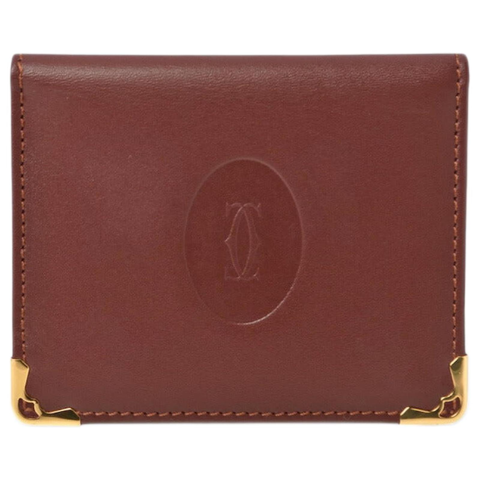 【貴重】Cartier 正規品ブラウンレザーケース Cartier Leather Card Case/Hand Mirror Brown ref.1860282 - Joli Closet