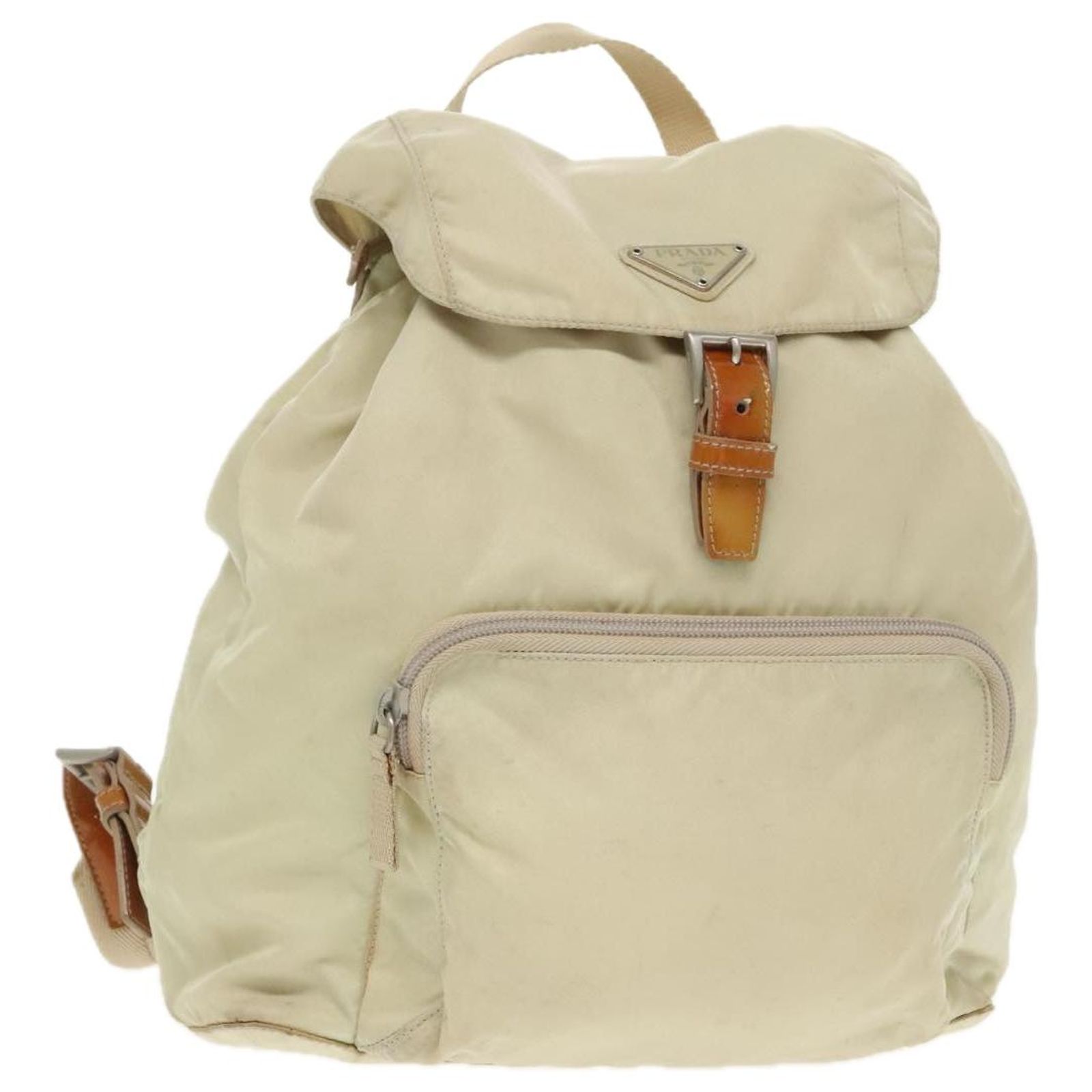 PRADA Backpack Nylon Beige Silver Auth 98213 Silvery ref  display picture 2