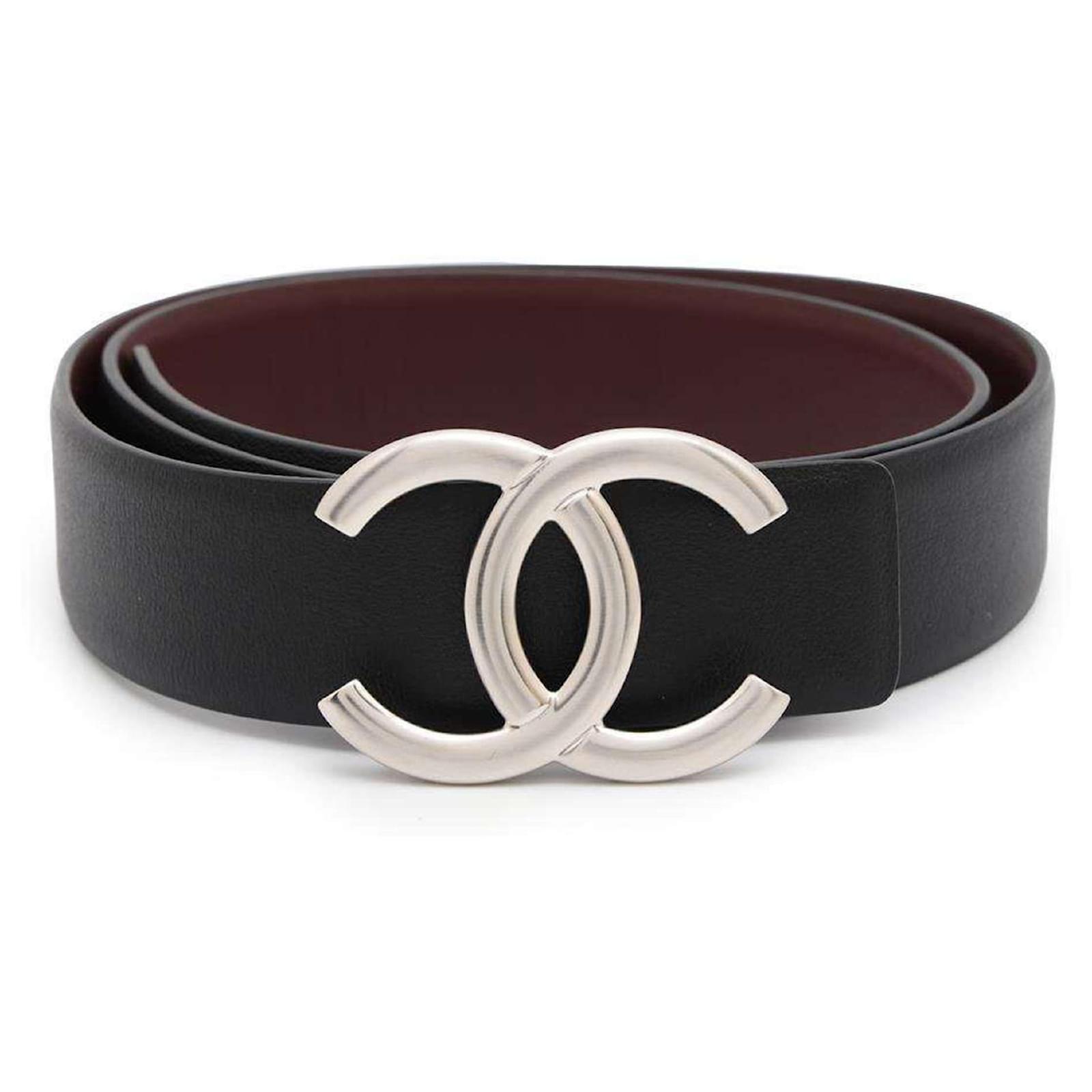 Chanel Reversible Leather Belt Black Dark red ref.1863057 - Joli