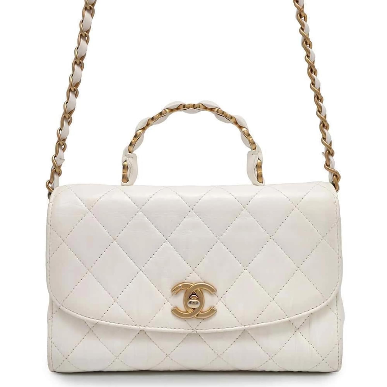 Chanel Chain Shoulder Bag Matelasse Crumple Lambskin AS2478 White