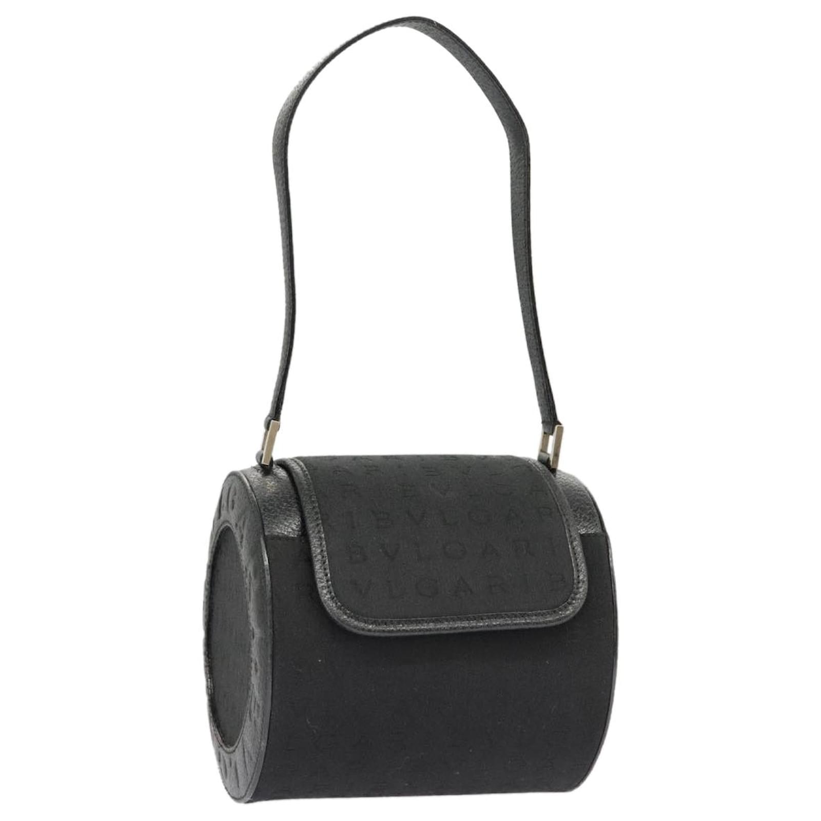 Bulgari BVLGARI Logo Mania Cylindrical Hand Bag Canvas Black Auth