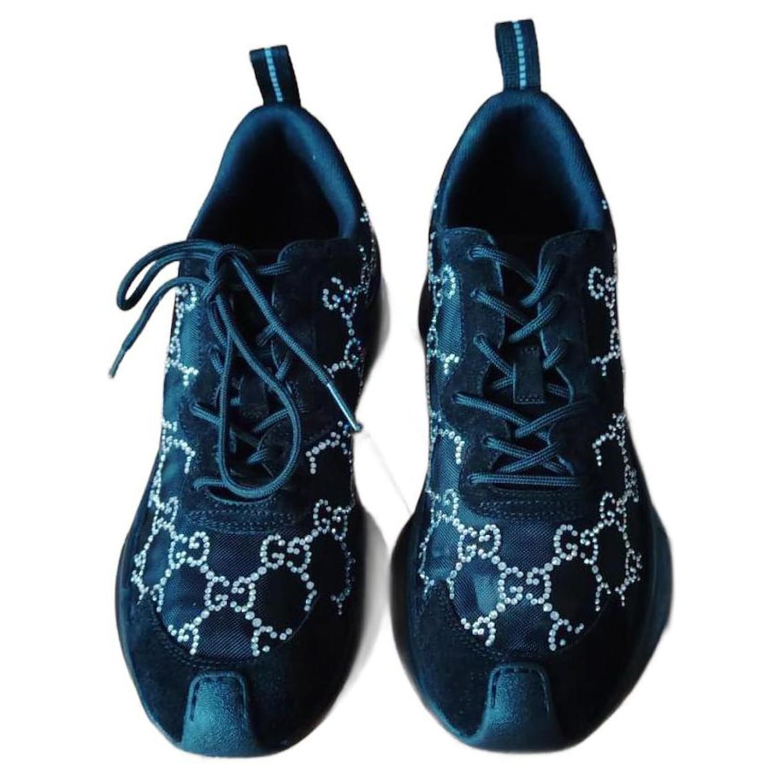 BASKET GUCCI RUN INTERLOCKING G EN MESH CUIR SUEDE AVEC CRISTAUX