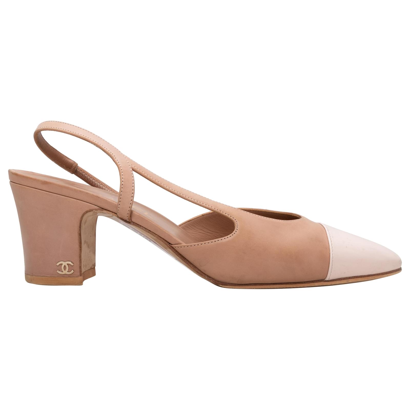 Beige & White Chanel Cap-Toe Slingbacks Size 40 Leather ref
