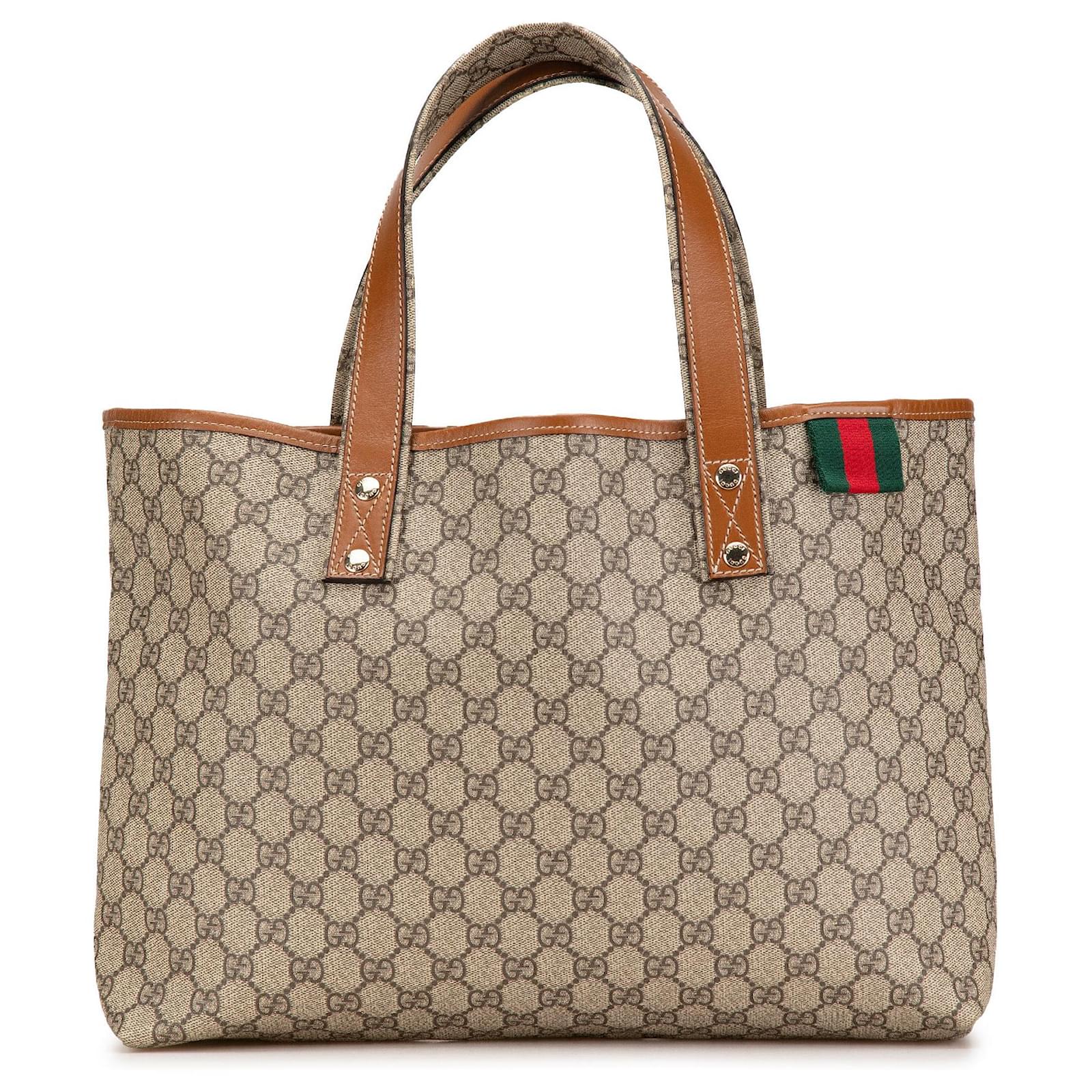 Brown Gucci Medium GG Supreme Web Loop Tote Bag Leather ref