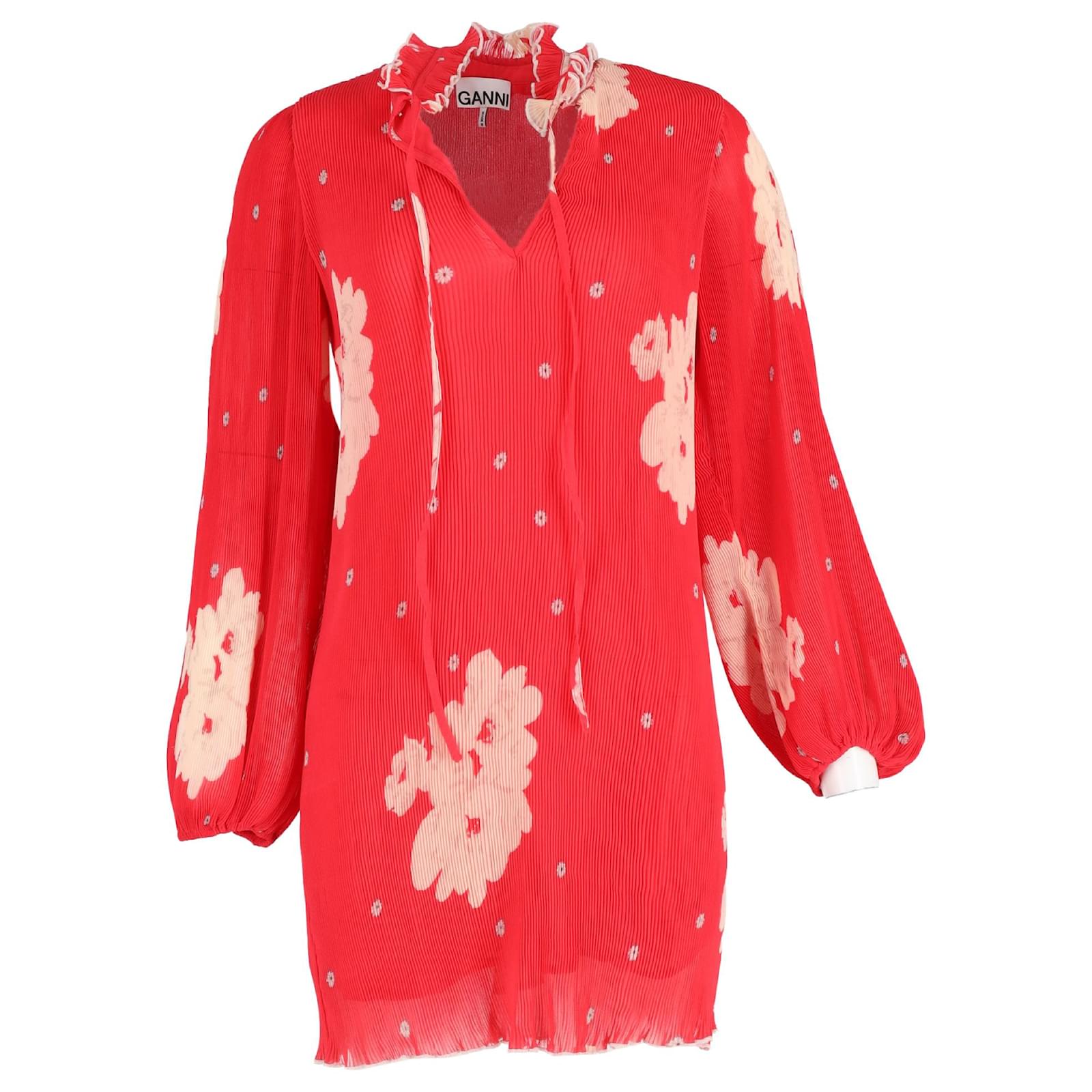 strapless open back dress Ganni Black Maxi Long Sleeve Wrap Dress With Red Floral Print  Phoenix  Style