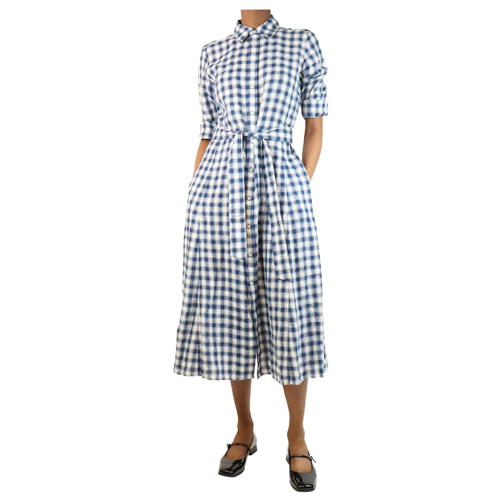 Polo Ralph Lauren Blue and white check shirt dress - size UK 6 Linen  ref.JC1876704 (Sold) - Joli Closet