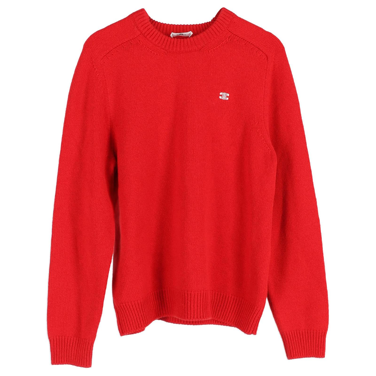 Céline Celine Logo Knitted Crewneck Sweater in Red Cashmere Céline Celine Logo Knitted Crewneck Sweater in Red Cashmere