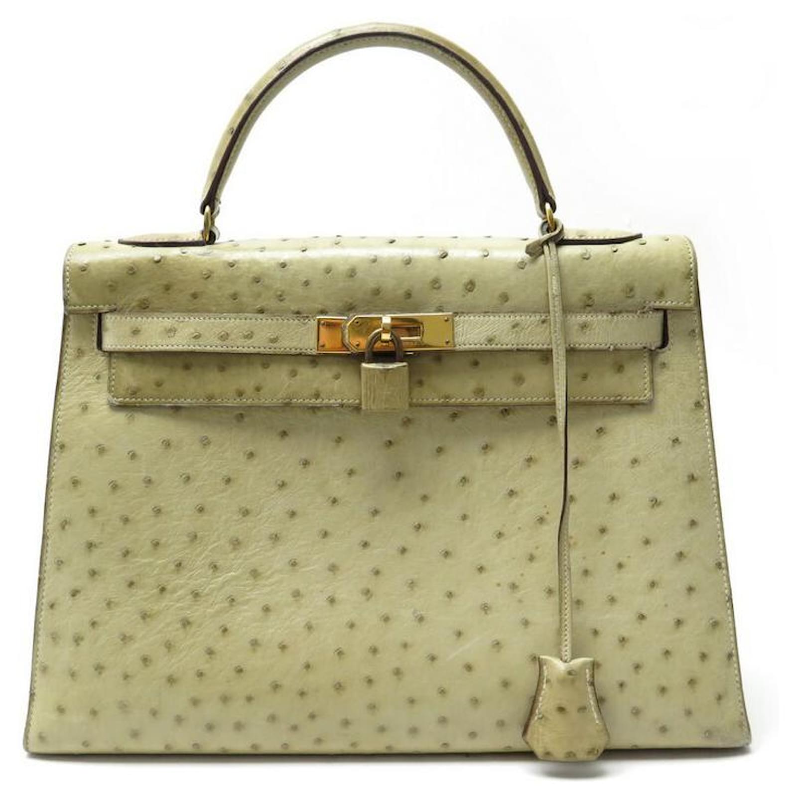 Sac à Main Bandoulière En Cuir Autruche Beige Vintage - Occasion, Sans Marque