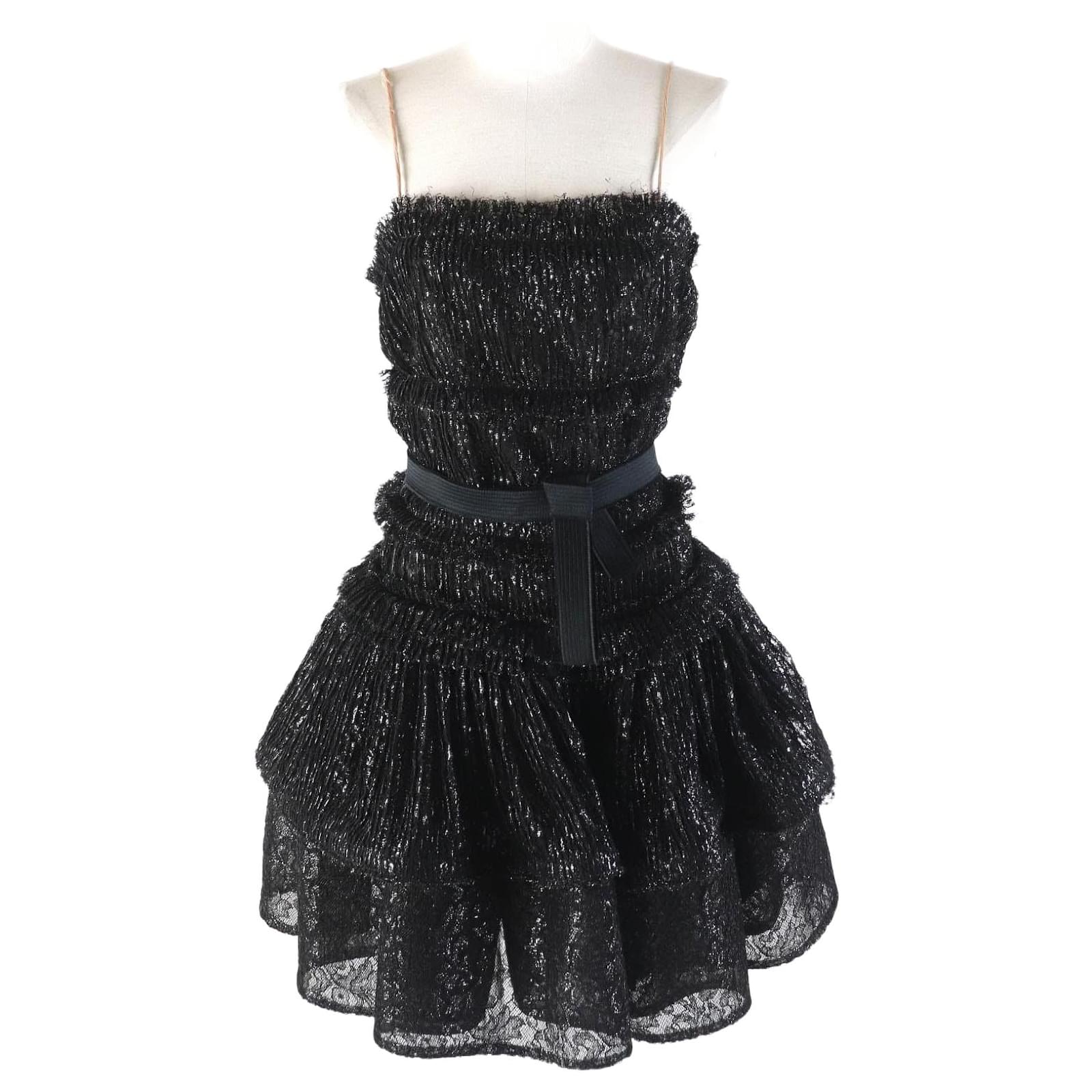 lanvin black lace dress Open-knit wool maxi dress - black