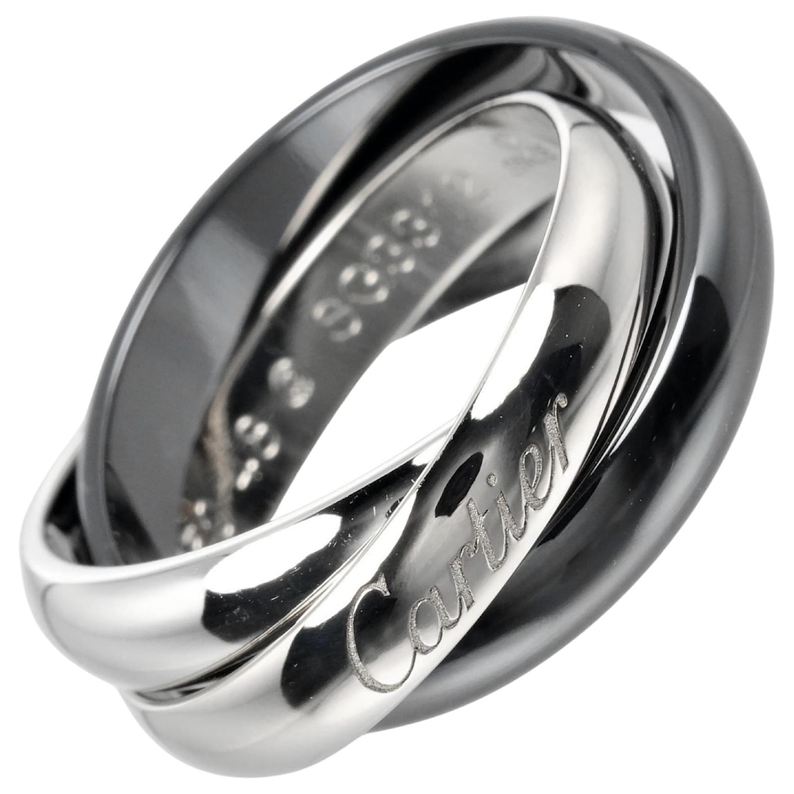 Bague Trinity de Cartier Or blanc Céramique Platine Argenté Doré