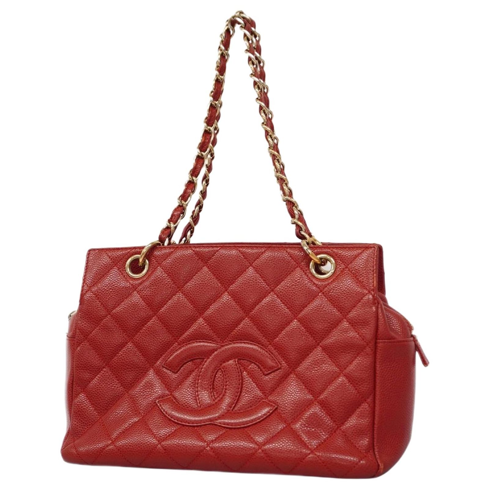 Chanel Rood Logo Chanel Logo CC Red Leather ref.1885024 - Joli Closet