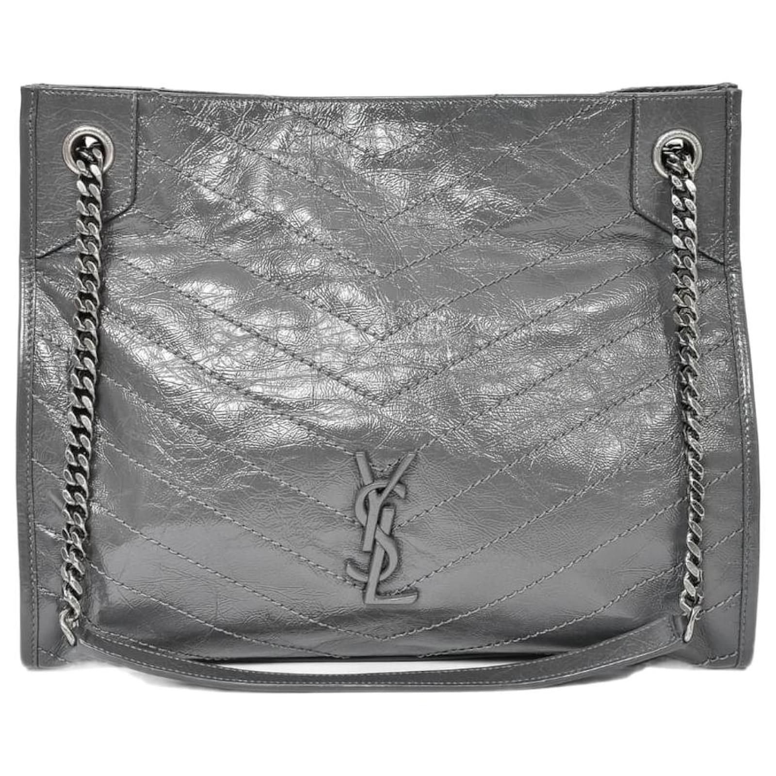 Saint Laurent Niki Shopping Tote Bag Grey Leather