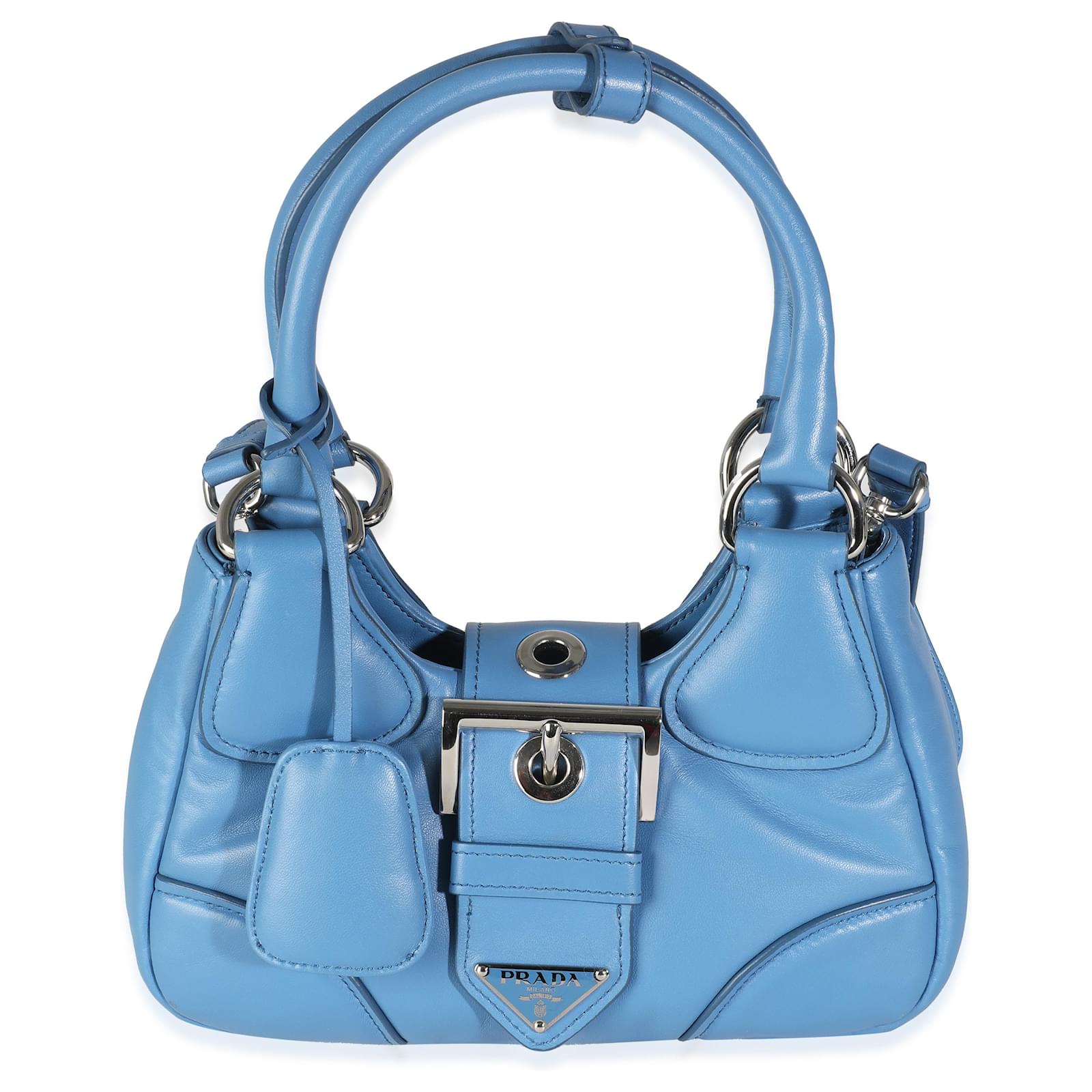 Prada Onda Nappa Soft Padded Re-Edition 2002 Mondtasche Blau Leder
