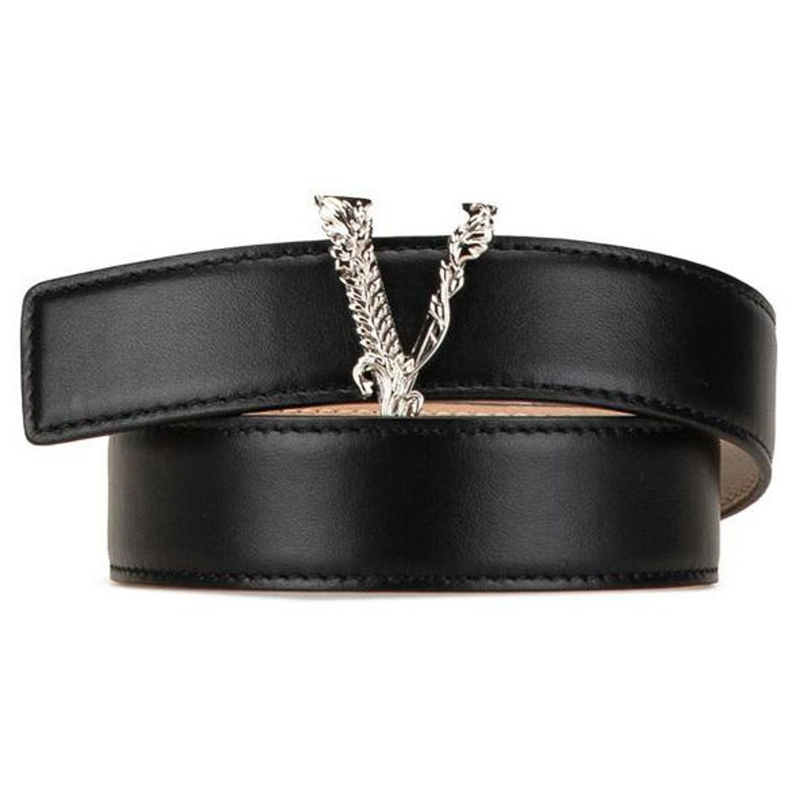 Versace Virtus V Logo Leather Belt Black ref.1889928 - Joli 